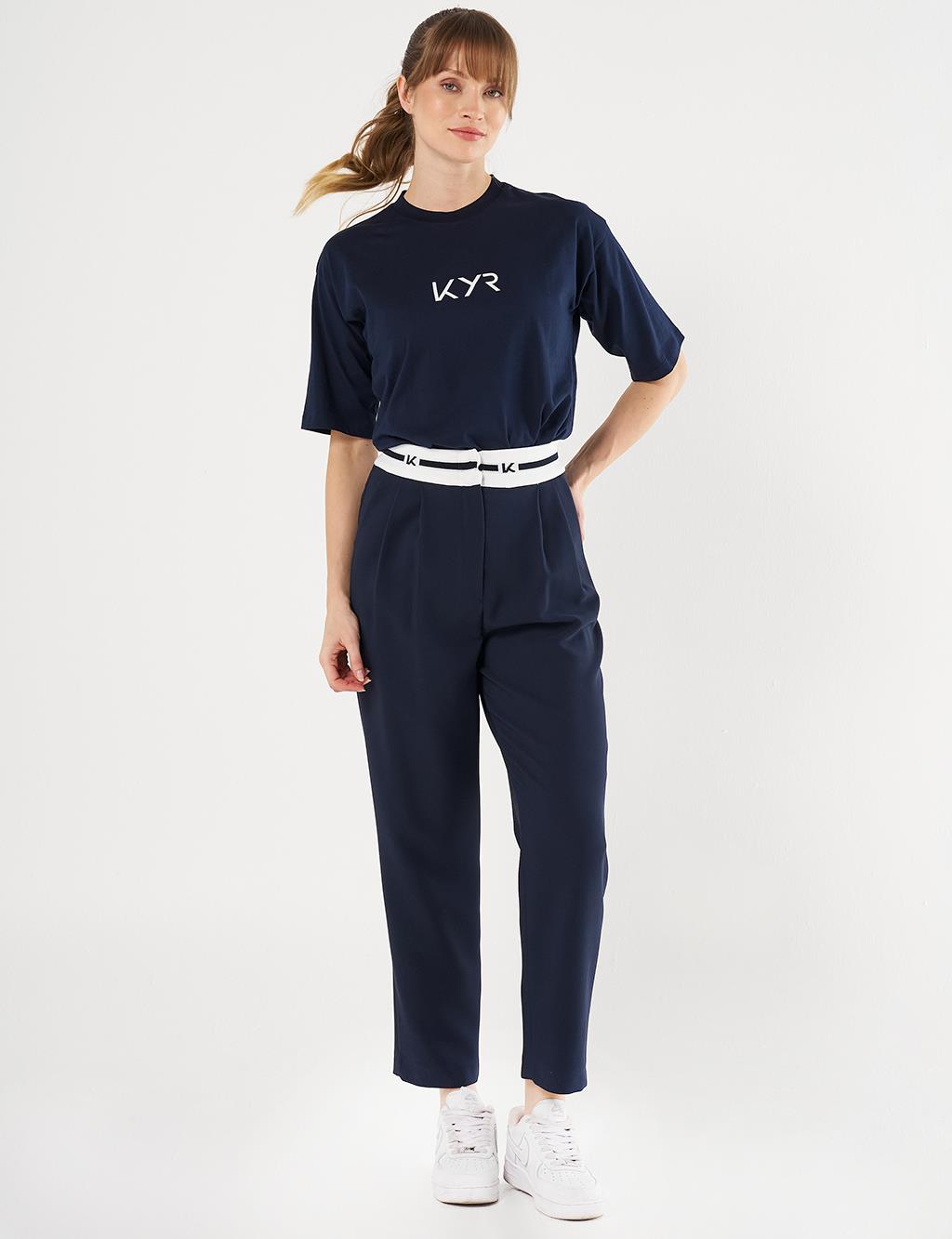  Logoed Carrot Cut Pants - Dark Navy Blue