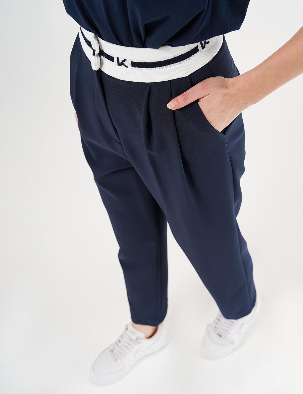  Logoed Carrot Cut Pants - Dark Navy Blue