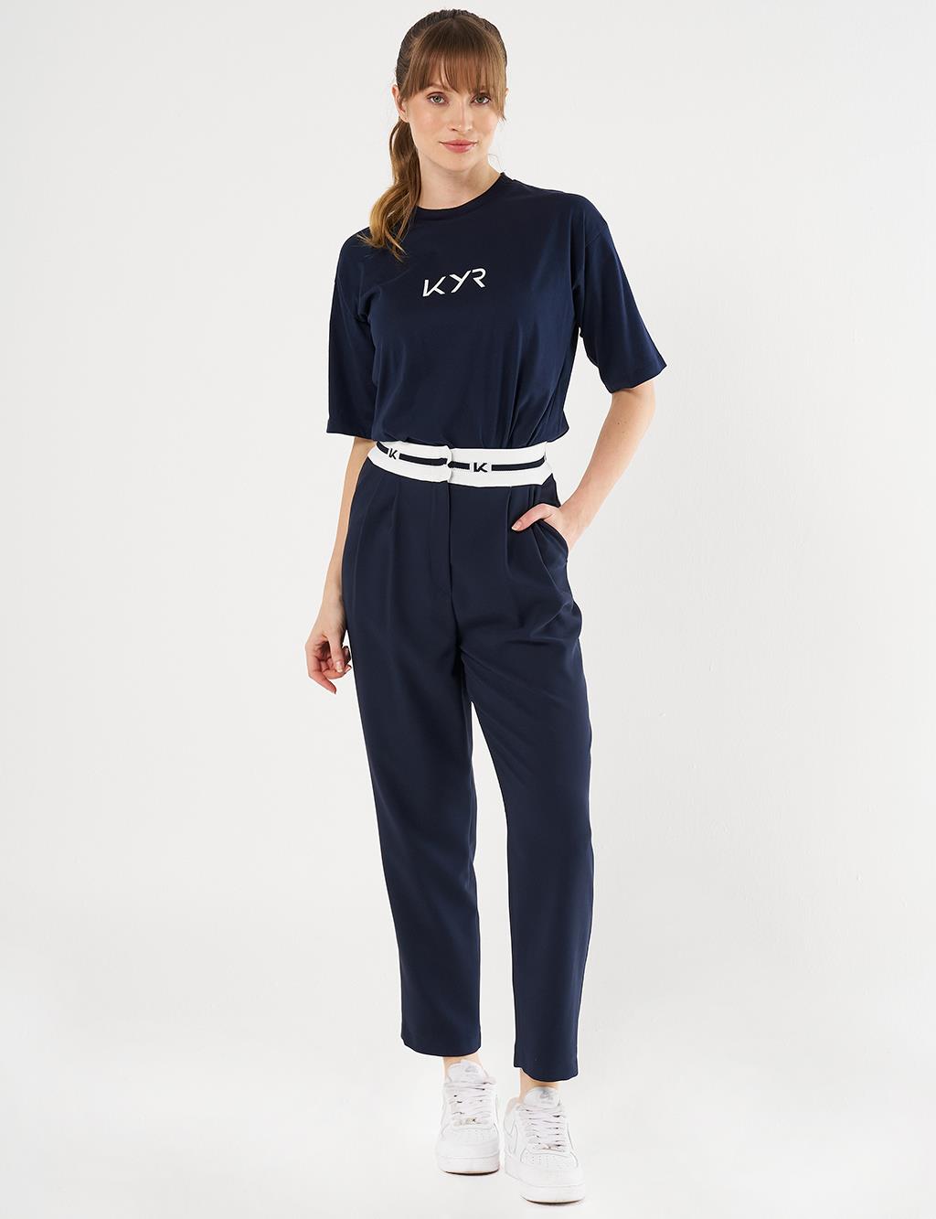  Logoed Carrot Cut Pants - Dark Navy Blue
