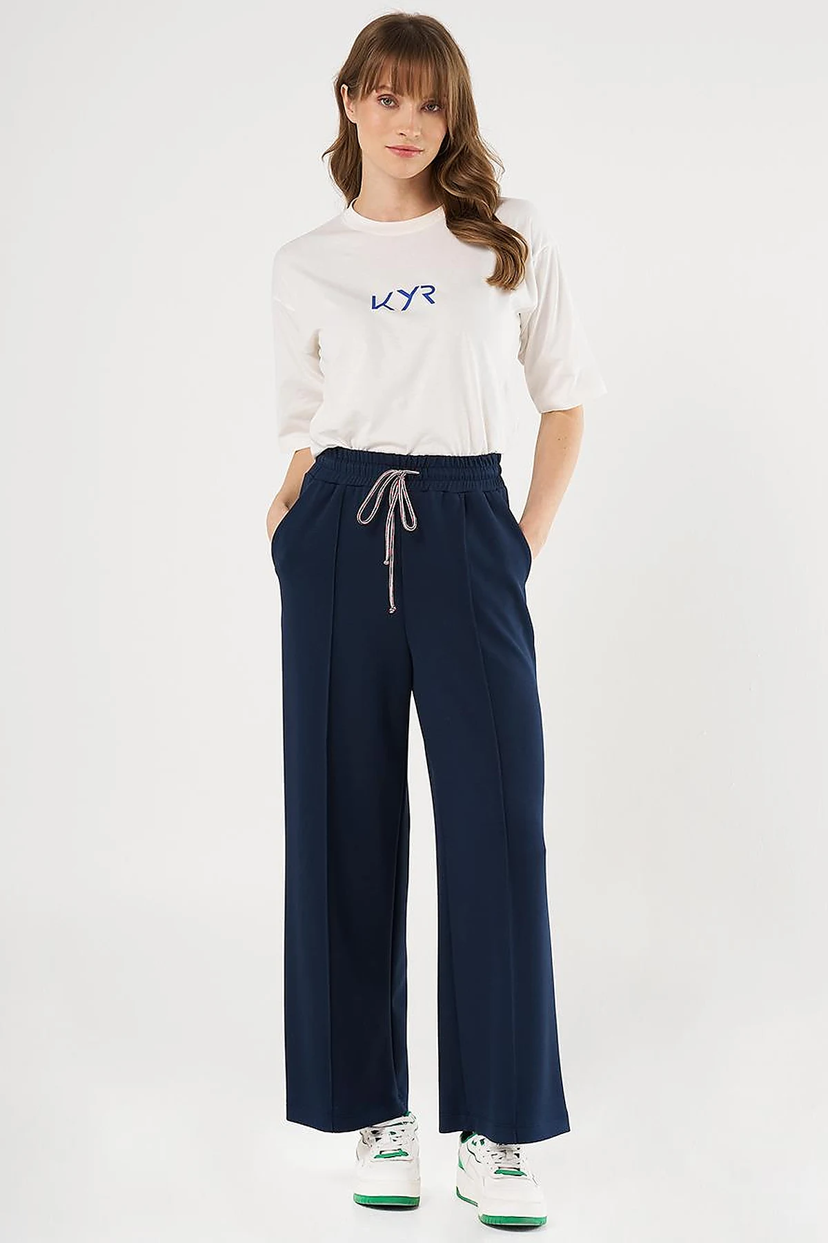 Topstitched Knit Pants - Dark Navy Blue