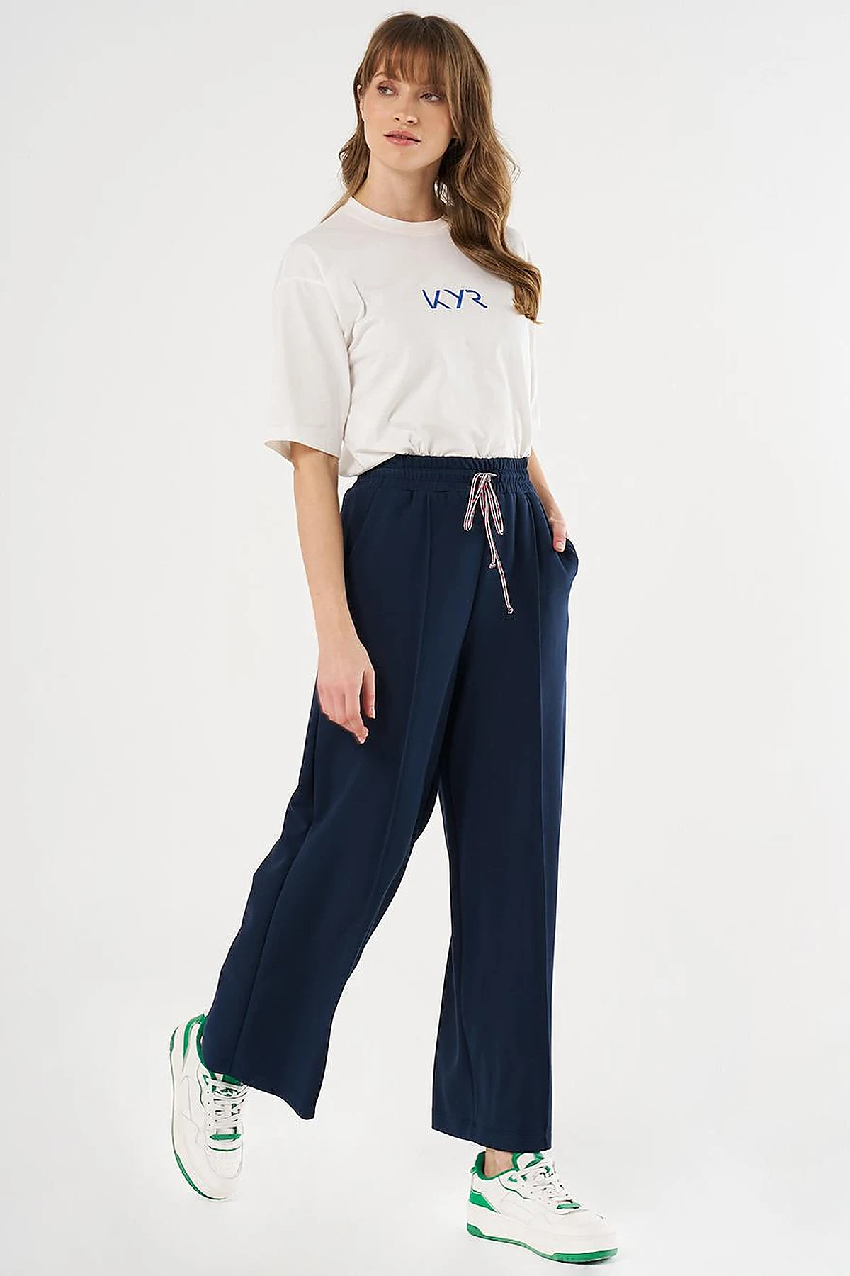 Topstitched Knit Pants - Dark Navy Blue