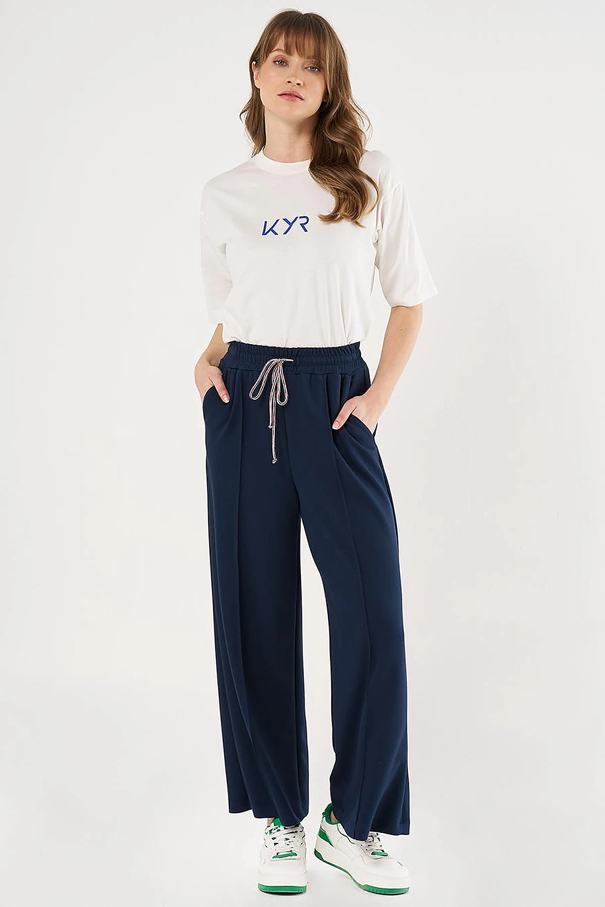 Topstitched Knit Pants - Dark Navy Blue