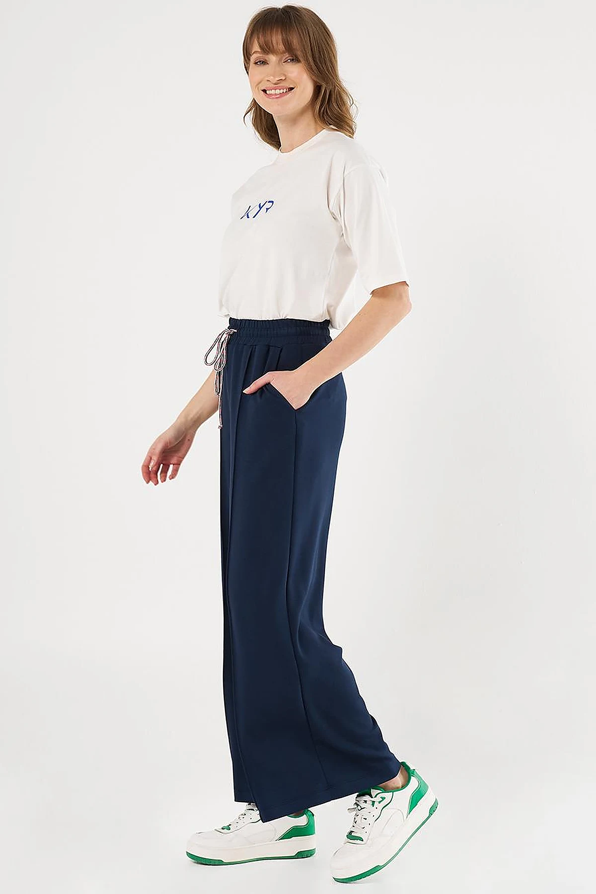 Topstitched Knit Pants - Dark Navy Blue