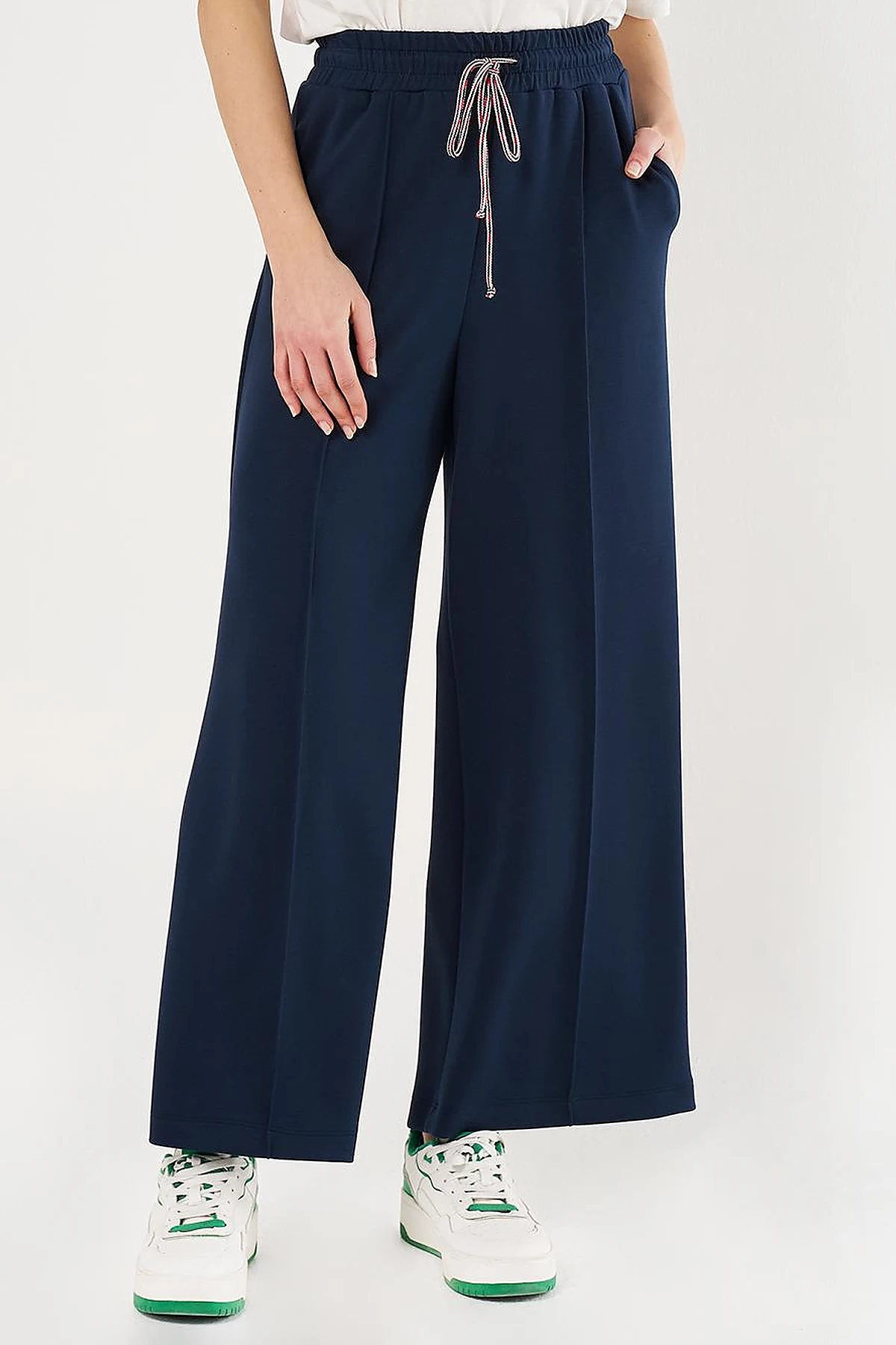 Topstitched Knit Pants - Dark Navy Blue