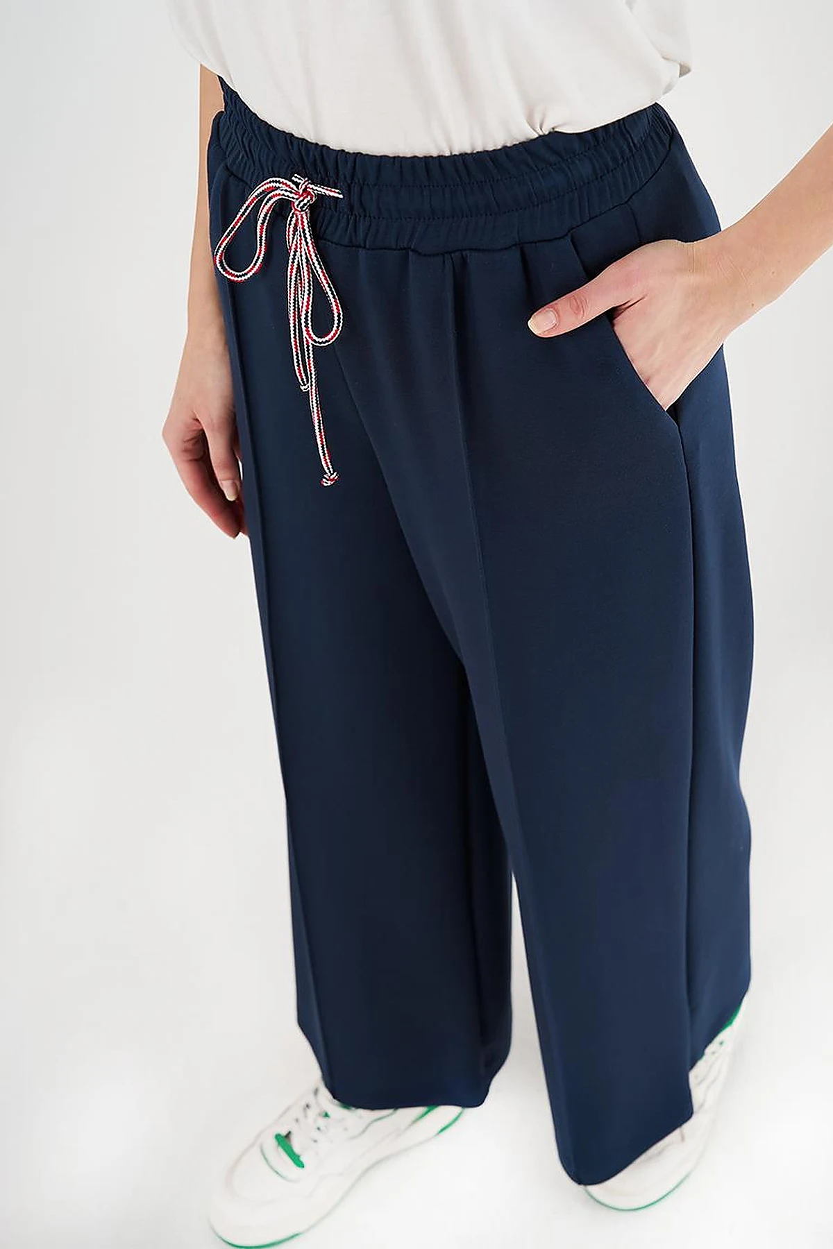 Topstitched Knit Pants - Dark Navy Blue