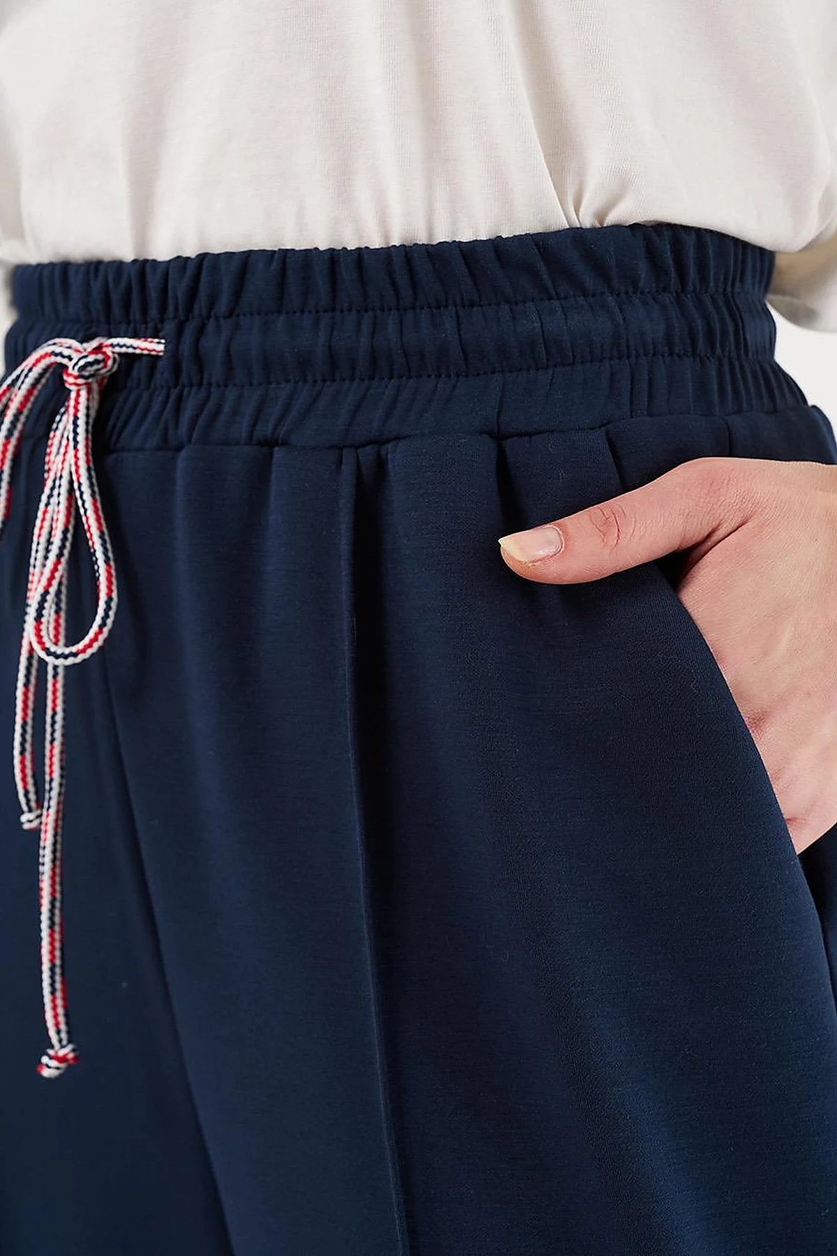 Topstitched Knit Pants - Dark Navy Blue