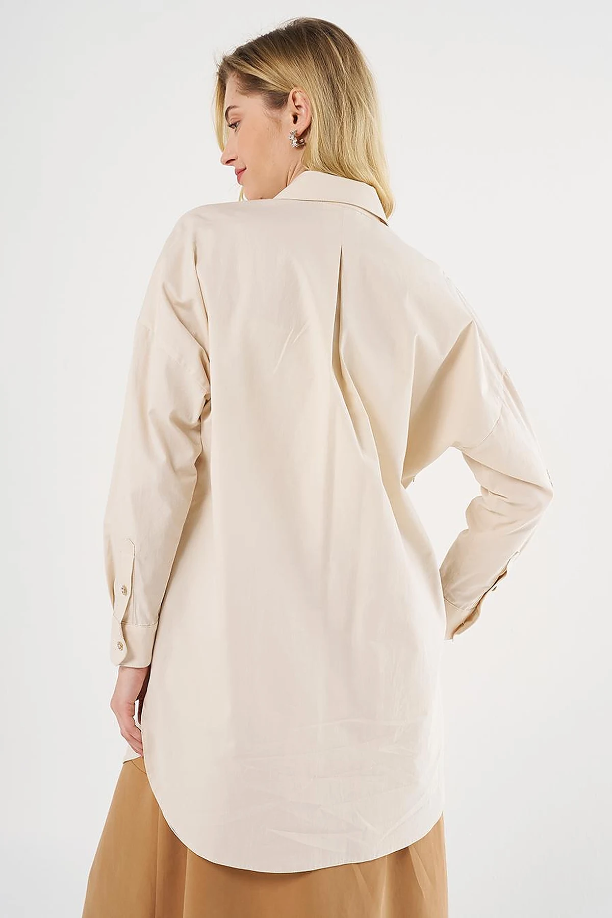 100% Cotton Stone Embellished Tunic Cream