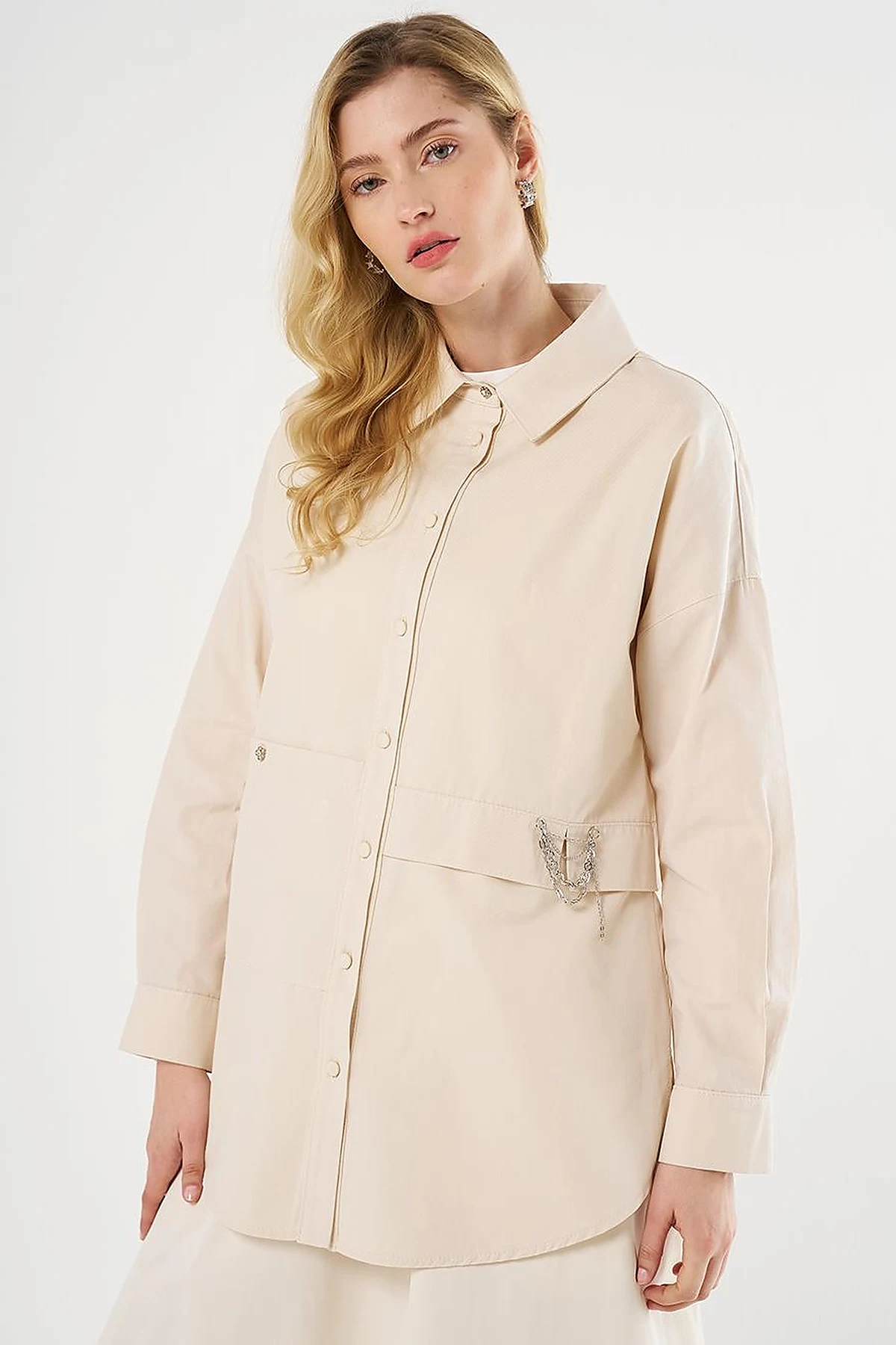 Chain-Detail Cotton Tunic Cream