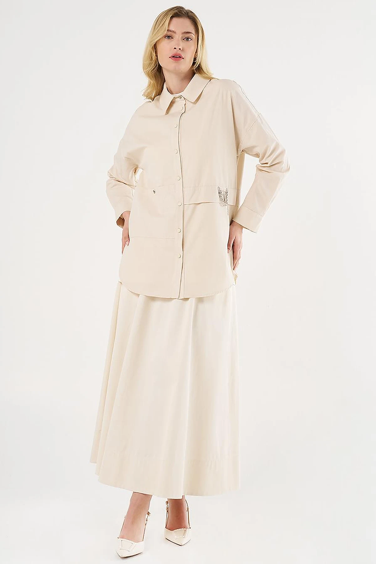 Chain-Detail Cotton Tunic Cream