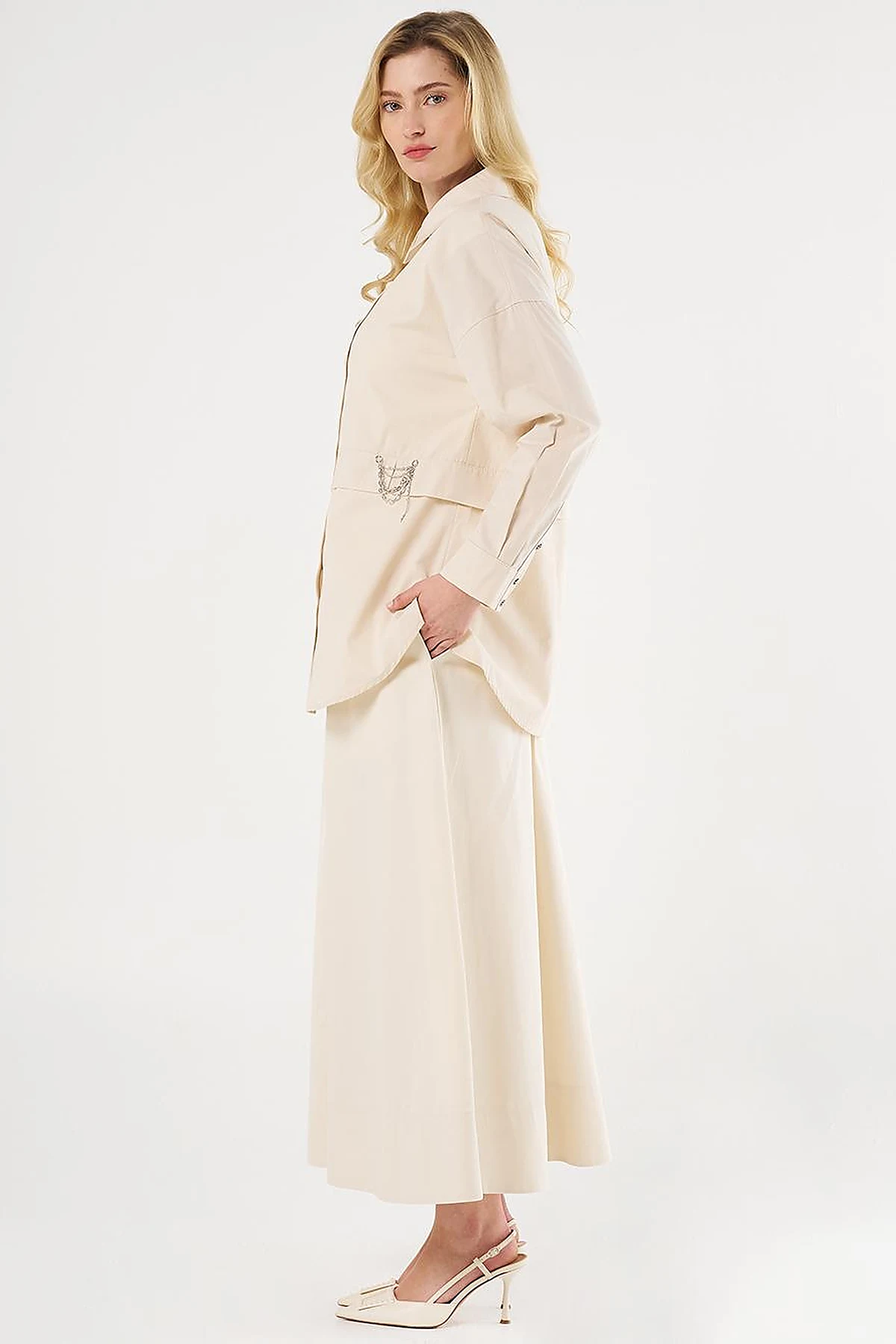 Chain-Detail Cotton Tunic Cream