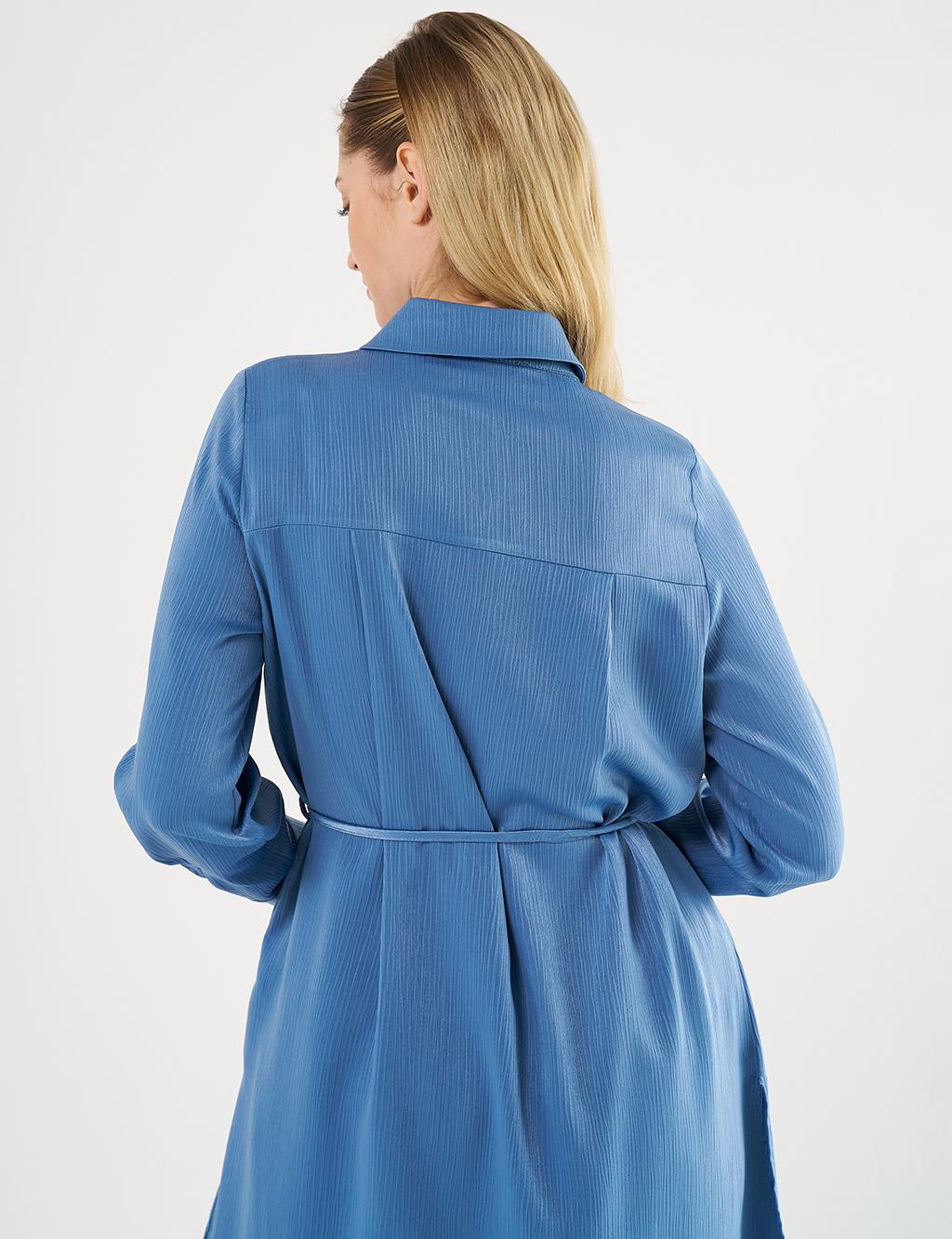 Drawstring Long Tunic in Tiara Blue