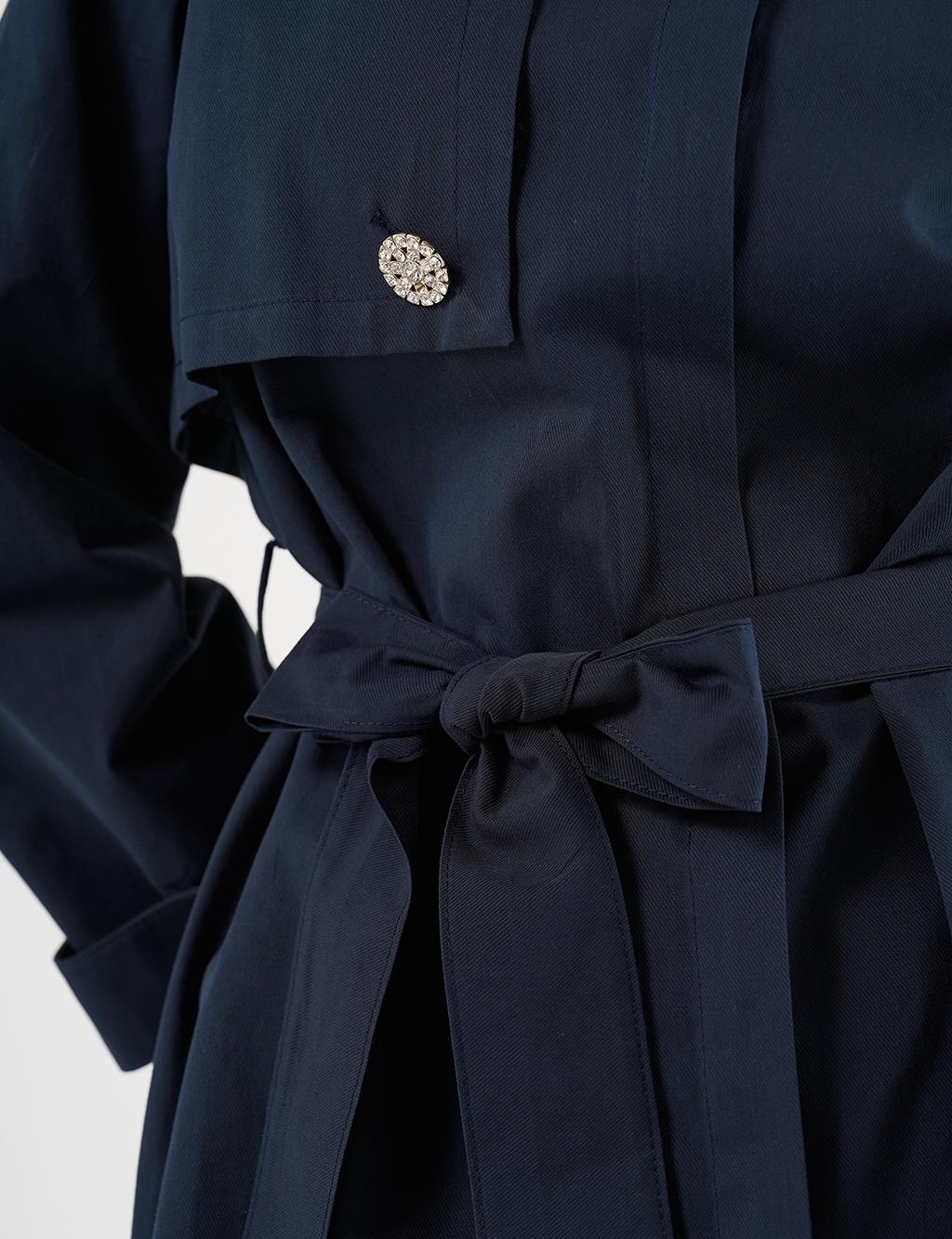 Shiny Button-Detail Cotton Tunic - Dark Navy Blue
