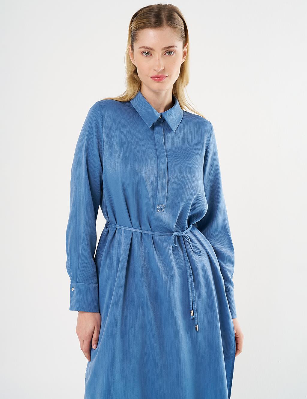 Drawstring Long Tunic in Tiara Blue