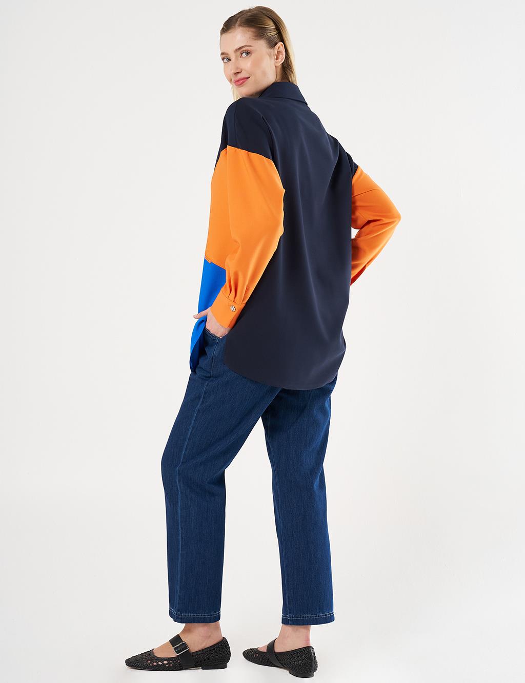 Color-Blocked Tunic Dark Navy