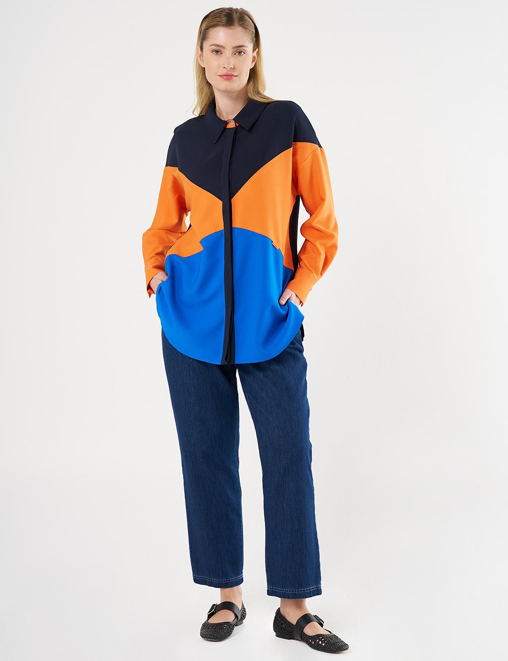 Color-Blocked Tunic Dark Navy