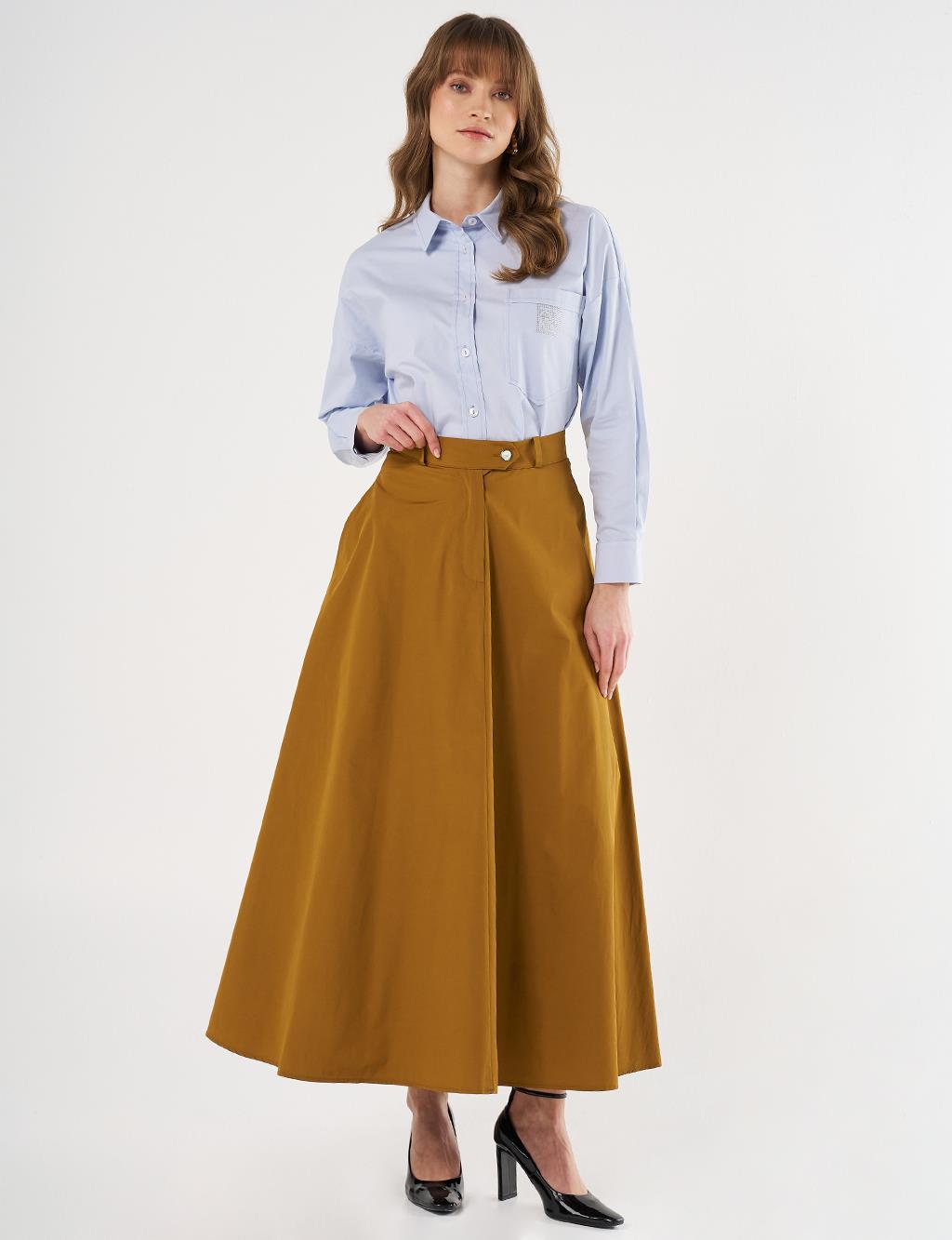 Buttoned Flared Skirt Olive