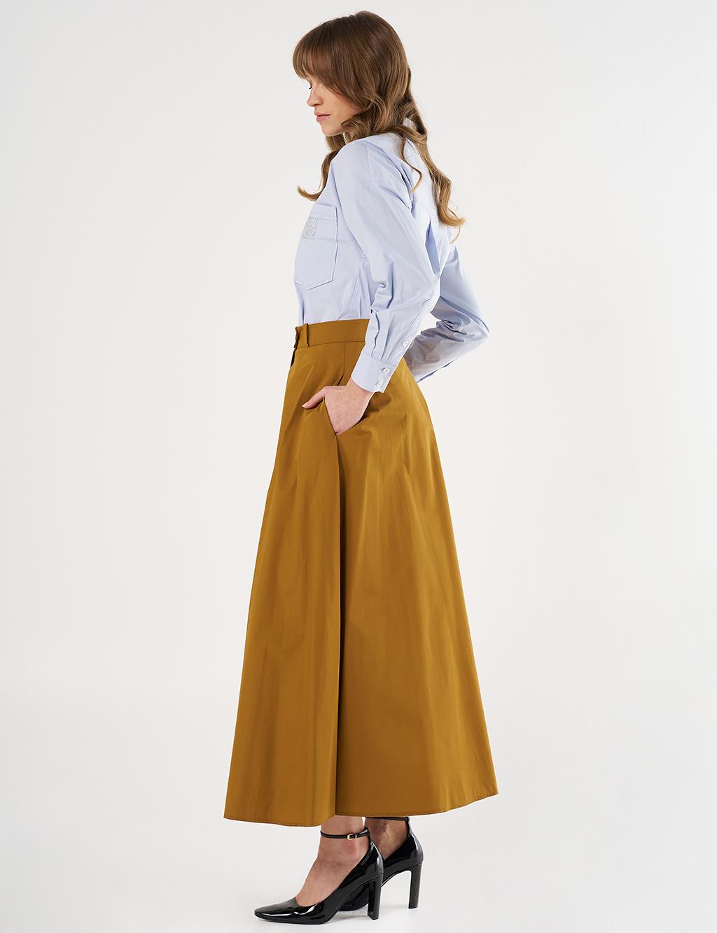 Buttoned Flared Skirt Olive