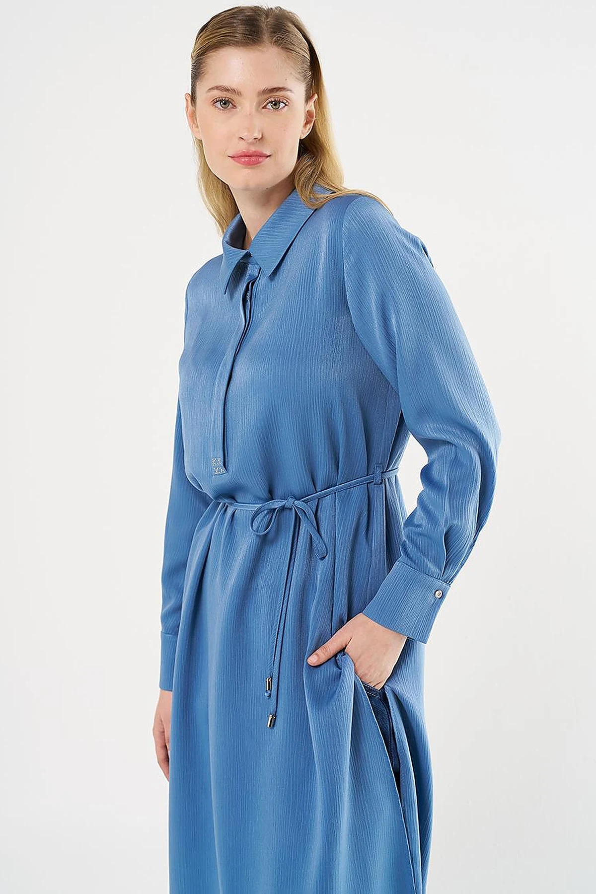 Drawstring Long Tunic in Tiara Blue