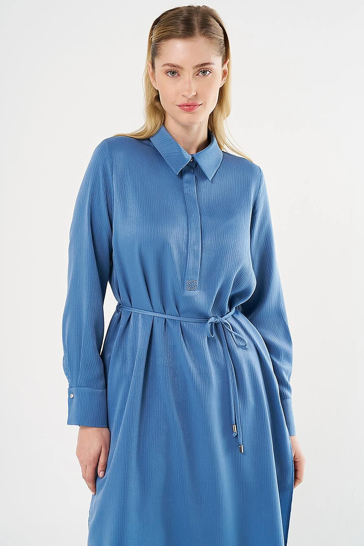 Drawstring Long Tunic in Tiara Blue