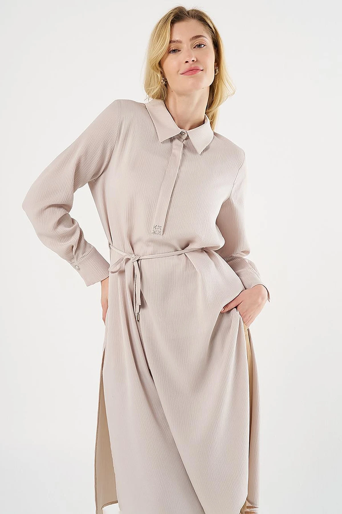 Drawstring Long Tunic Stone