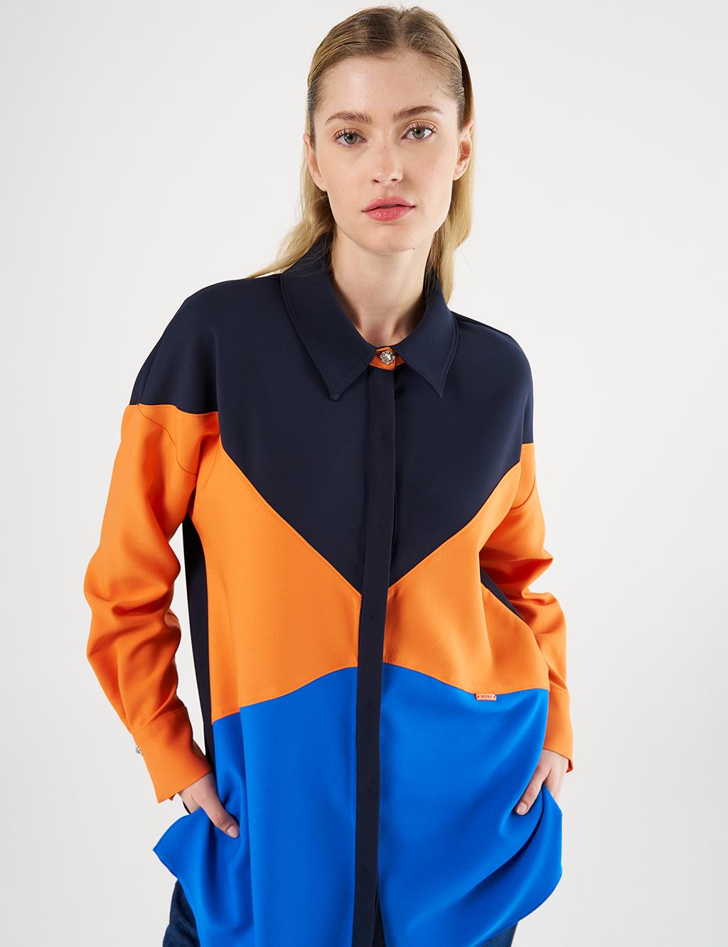 Color-Blocked Tunic Dark Navy