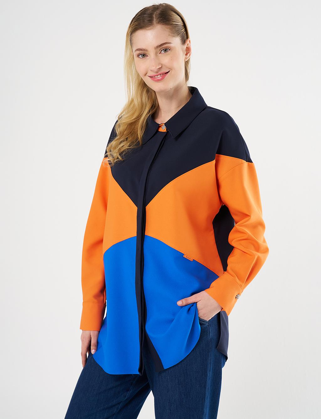 Color-Blocked Tunic Dark Navy