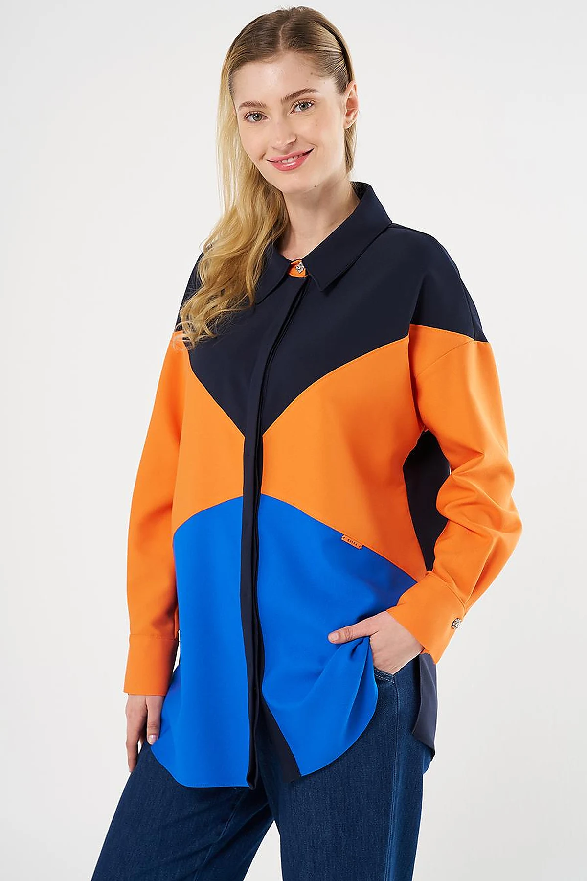 Color-Blocked Tunic Dark Navy