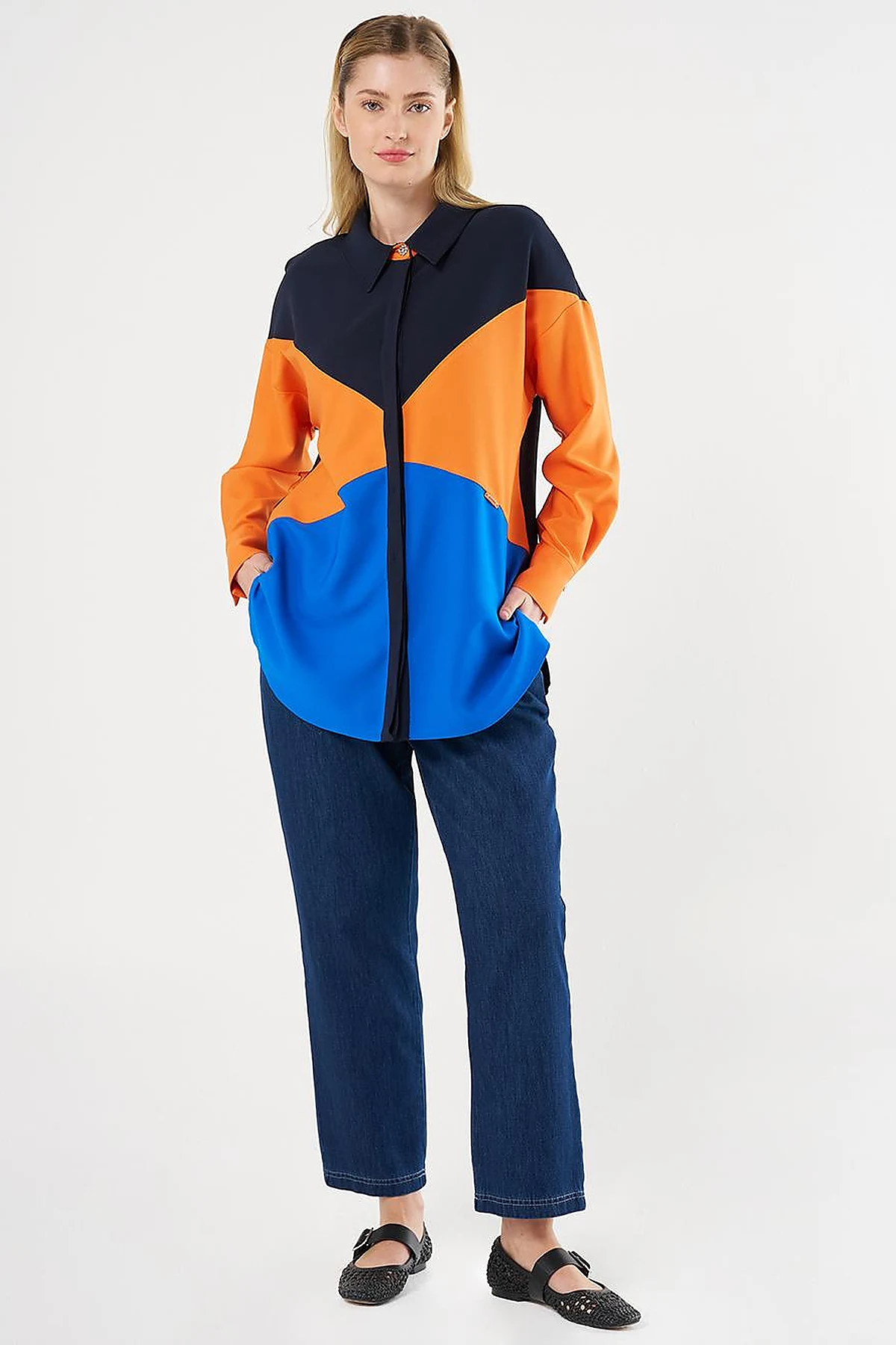 Color-Blocked Tunic Dark Navy