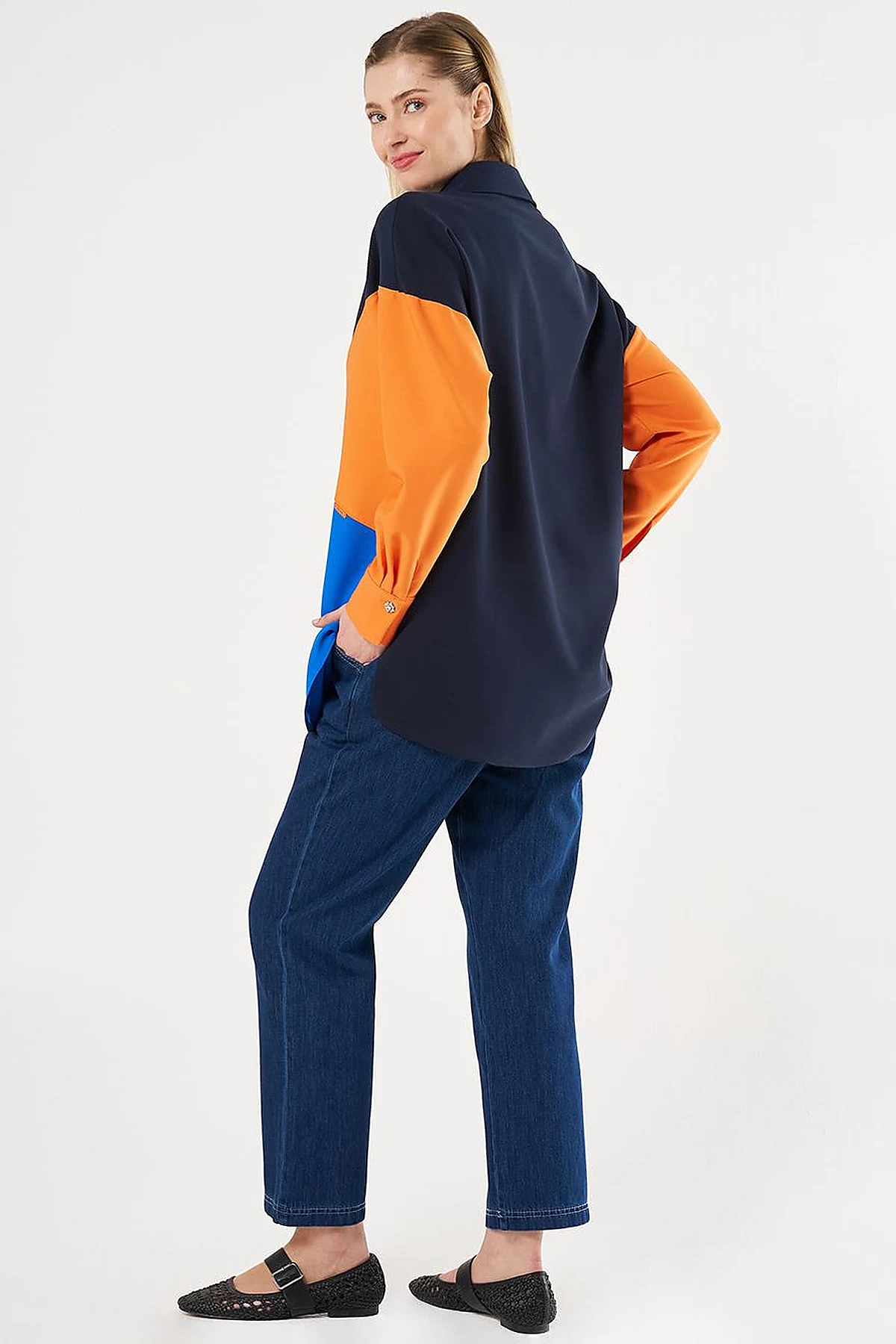 Color-Blocked Tunic Dark Navy