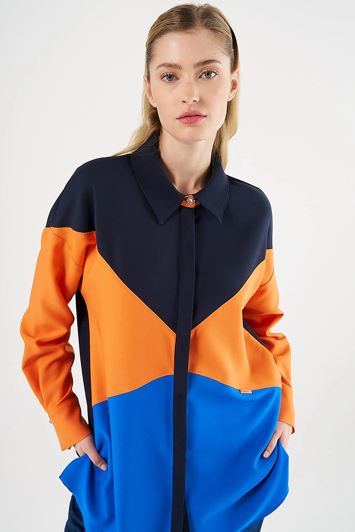 Color-Blocked Tunic Dark Navy