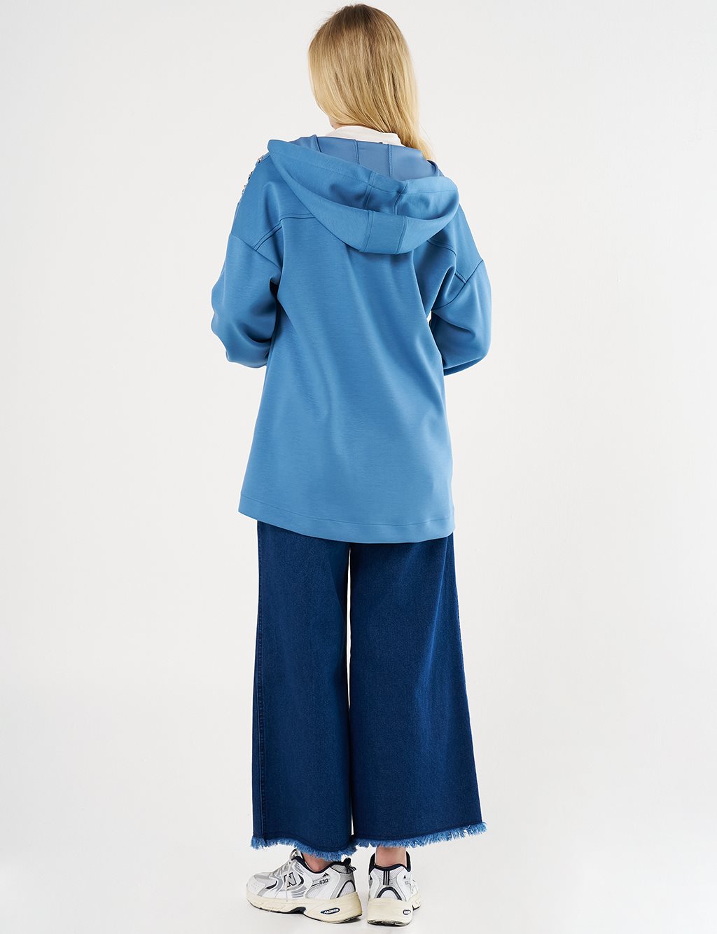 Stitch-Detail and Stone-Embellished Scuba Sweatshirt - Royal Blue