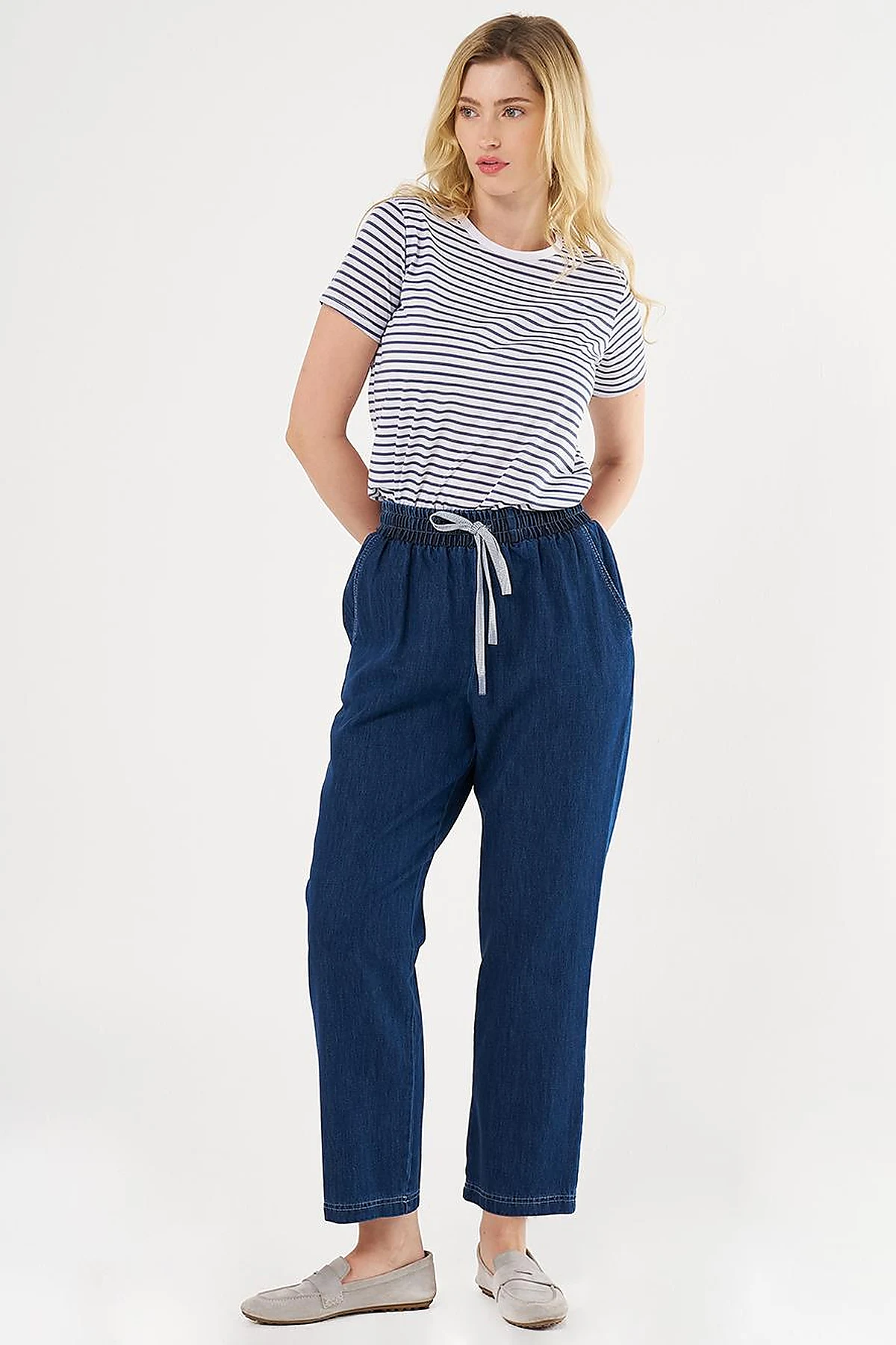 Laced Denim Pants Navy