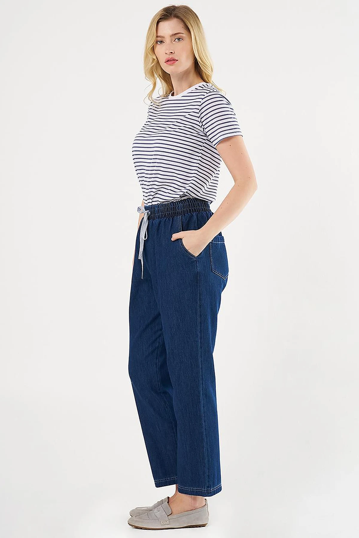 Laced Denim Pants Navy