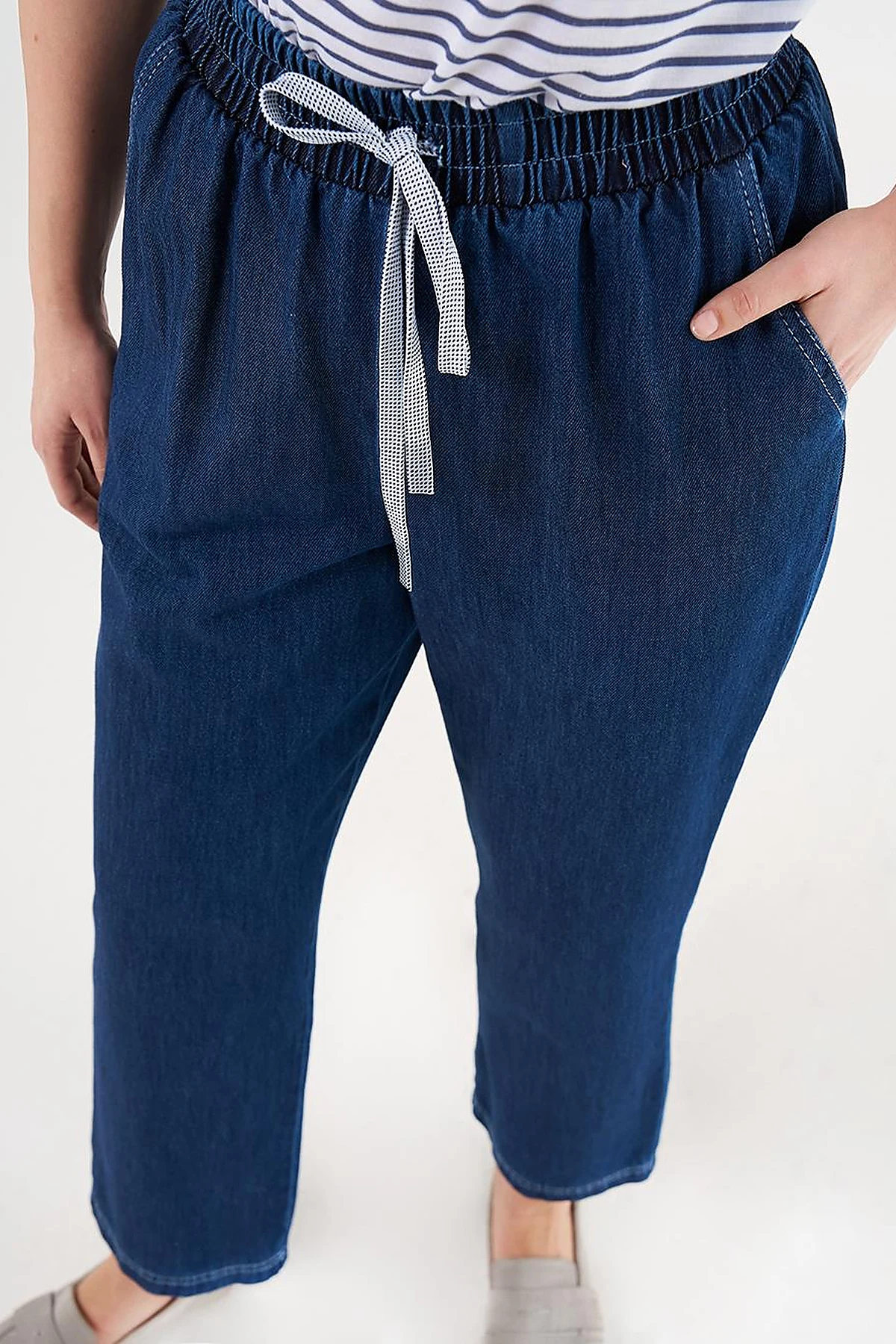 Laced Denim Pants Navy