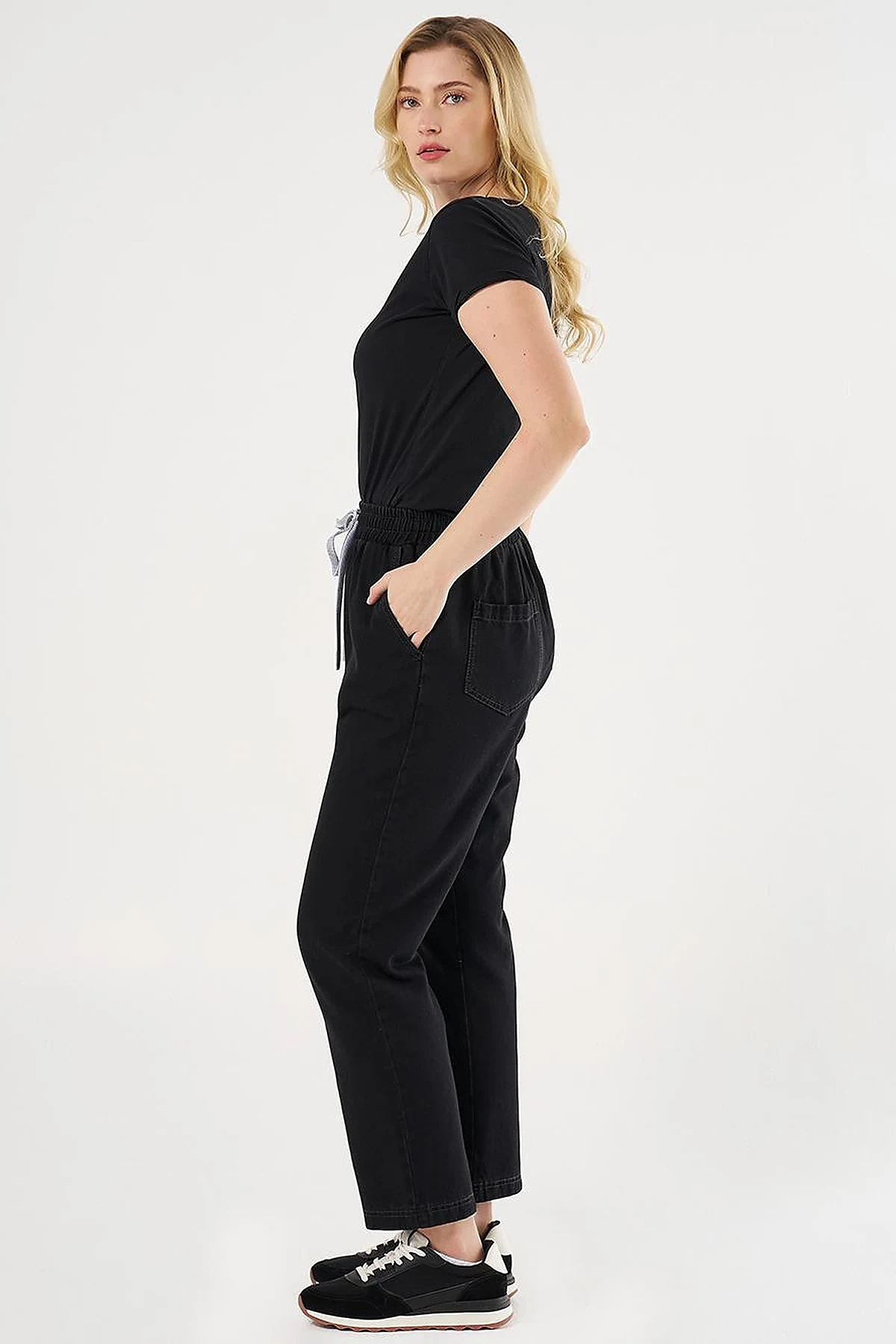 Laced Denim Pants Black