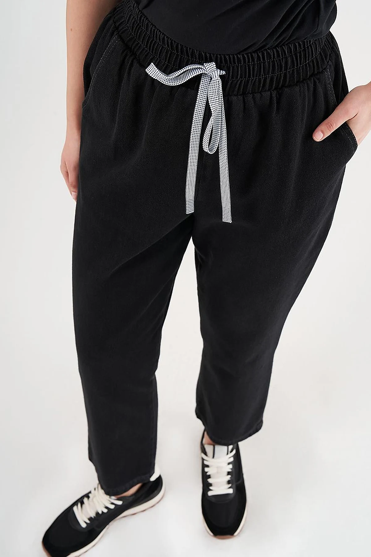 Laced Denim Pants Black