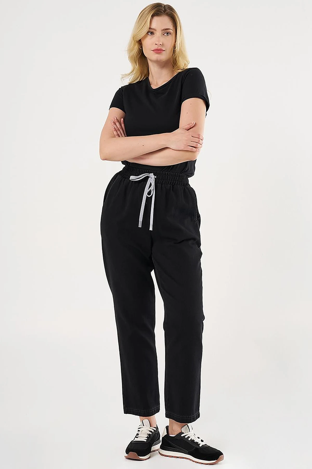 Laced Denim Pants Black