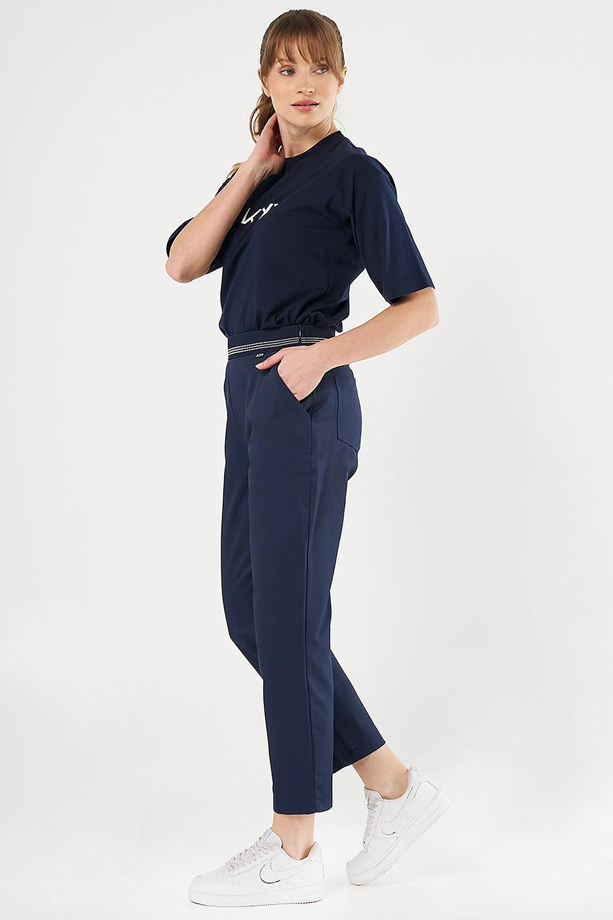 Belted Slim Fit Pants Dark Navy