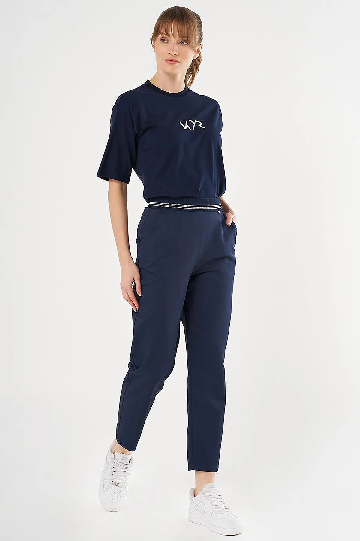 Belted Slim Fit Pants Dark Navy