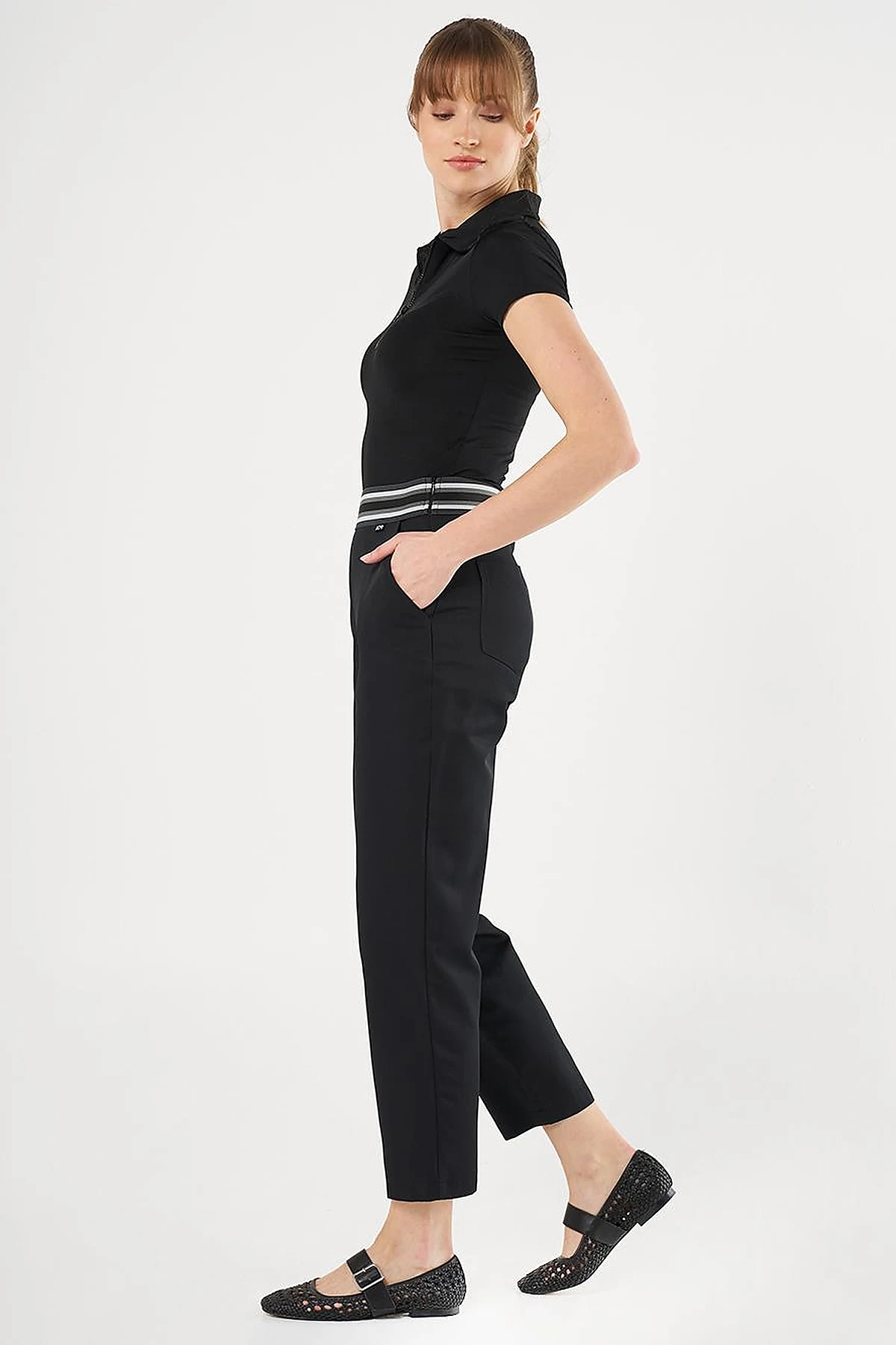 Belted Slim Fit Pants Black