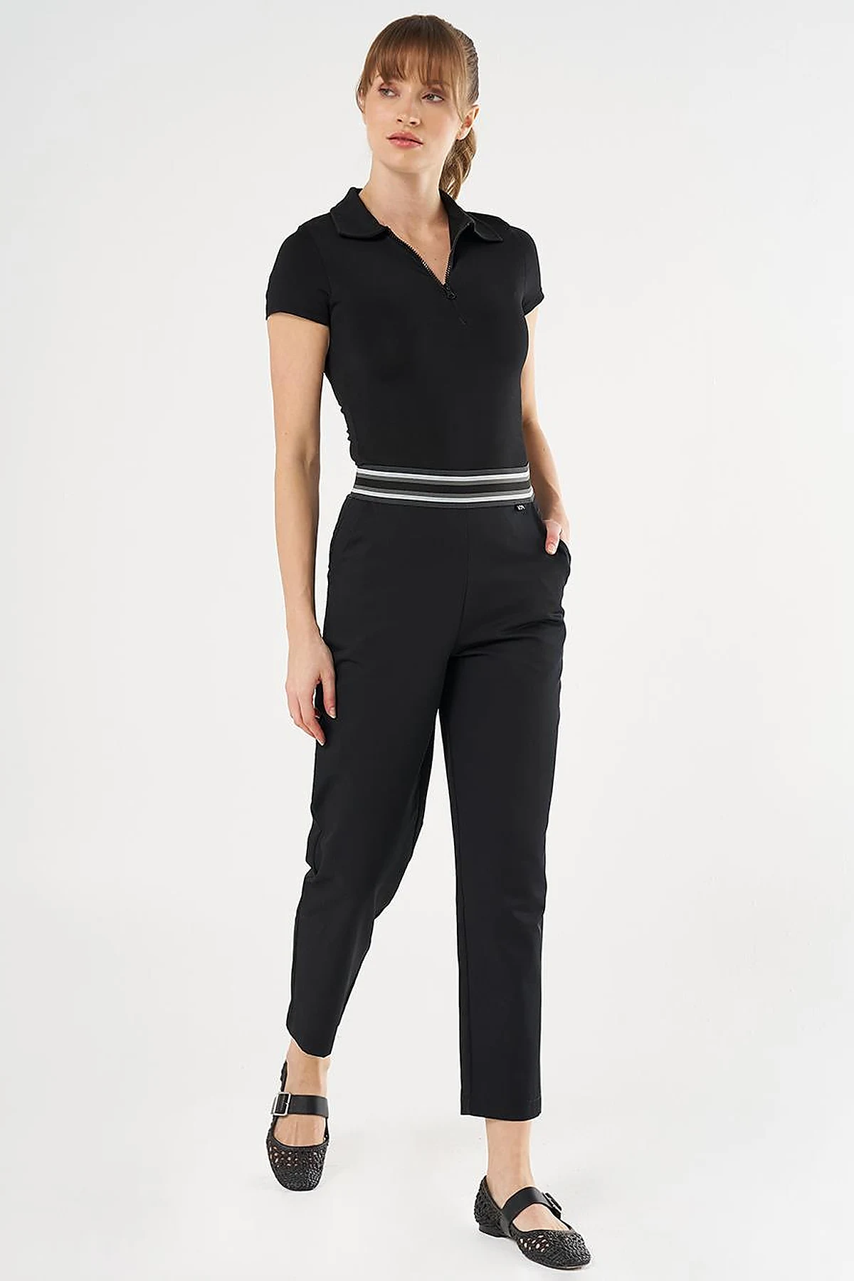Belted Slim Fit Pants Black