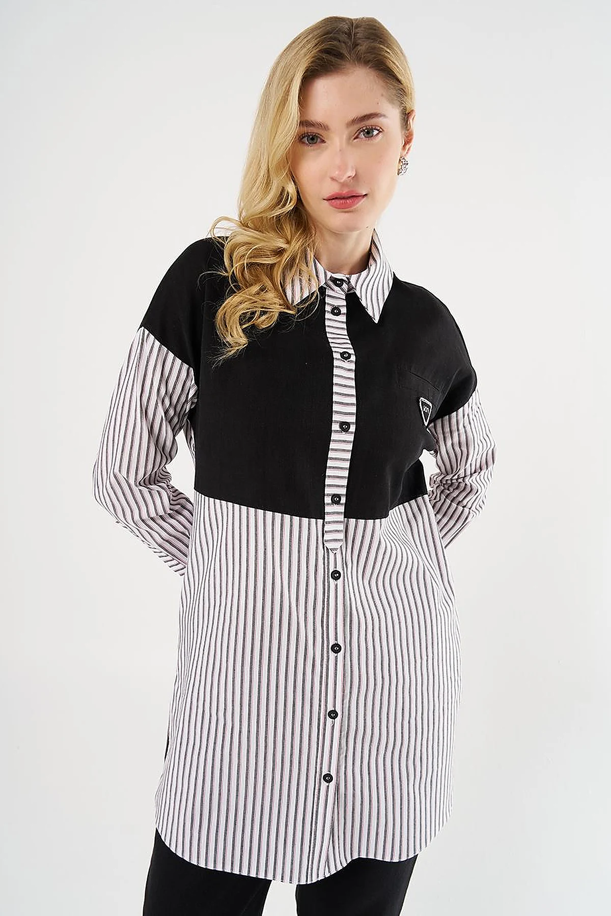 Denim-Trimmed Modal Tunic Black