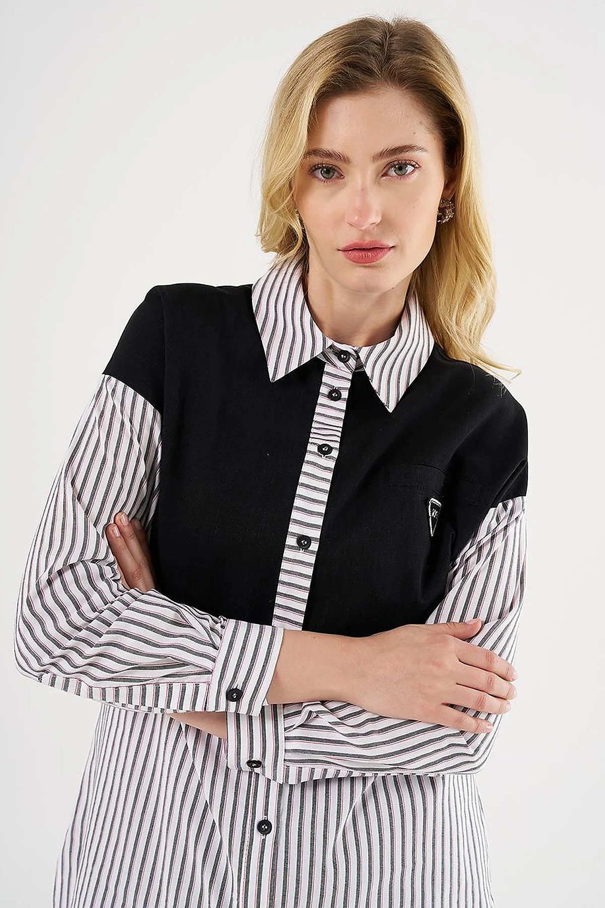Denim-Trimmed Modal Tunic Black