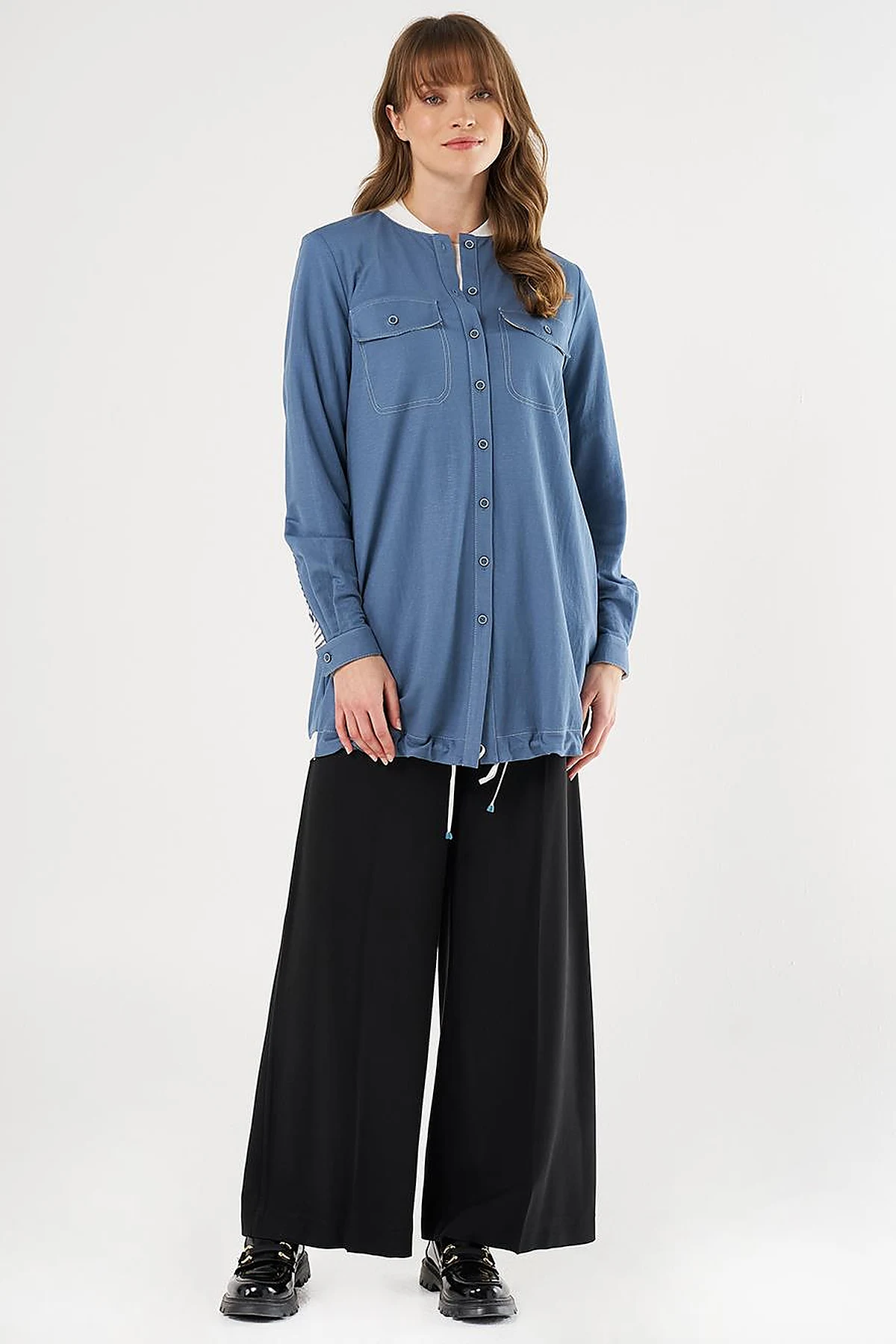 Point Stitch College Collar Tunic Indigo