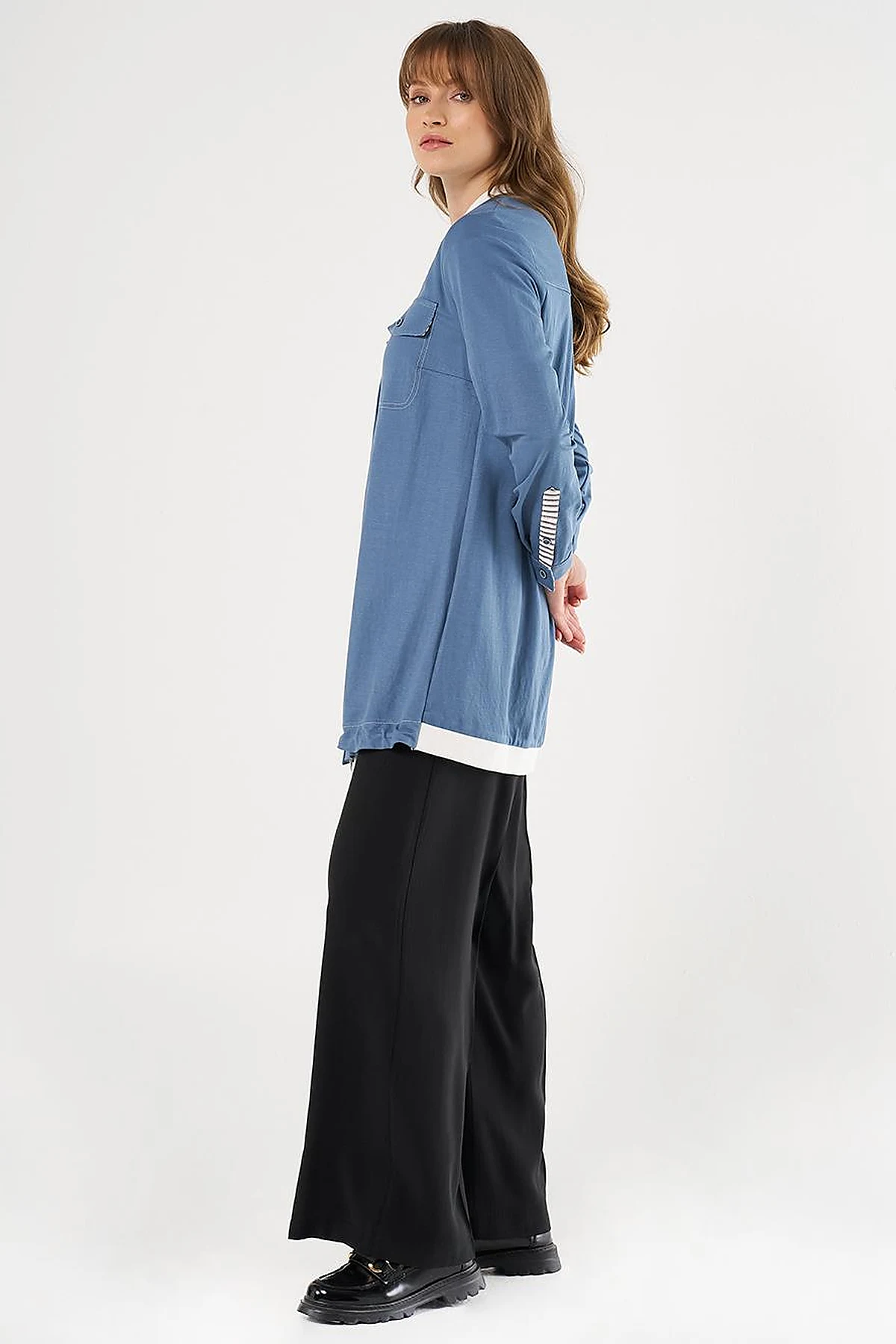 Point Stitch College Collar Tunic Indigo