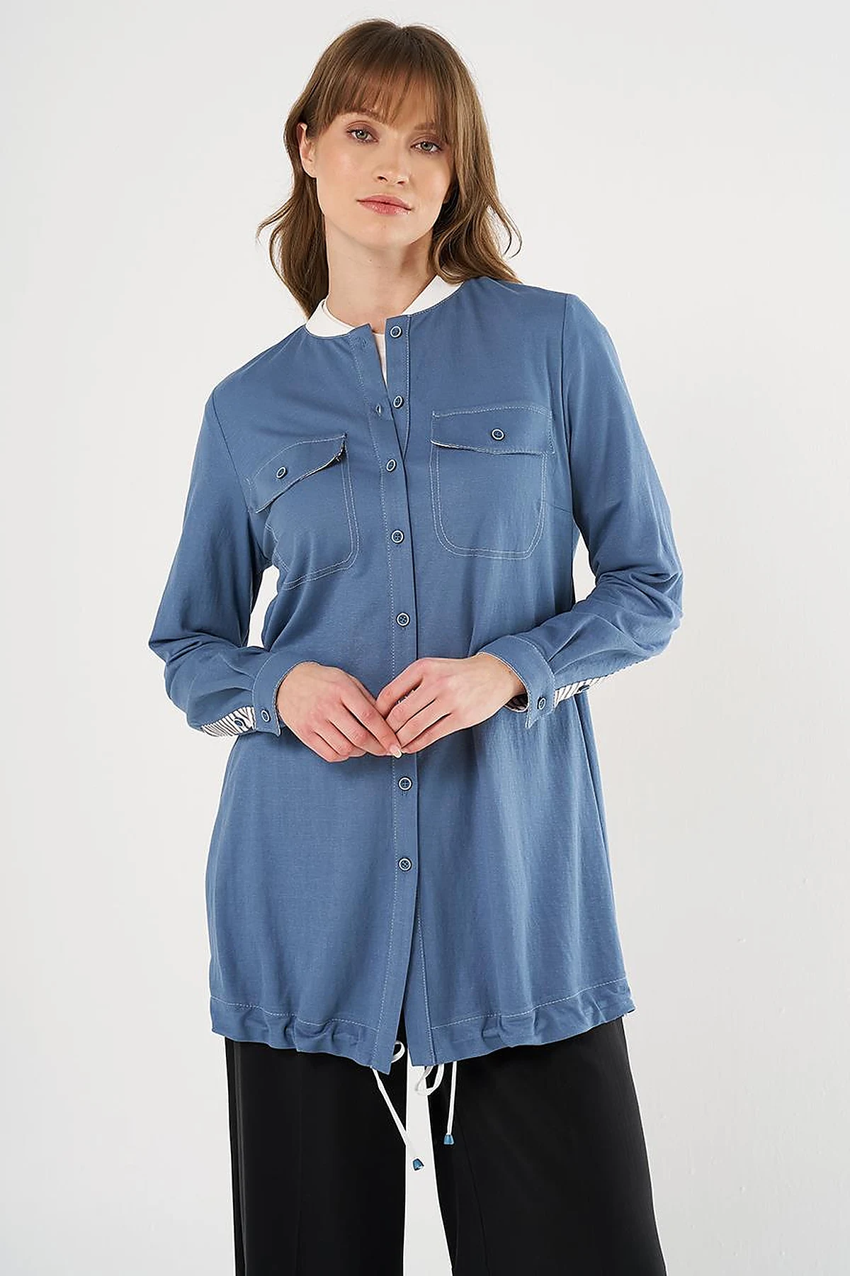 Point Stitch College Collar Tunic Indigo