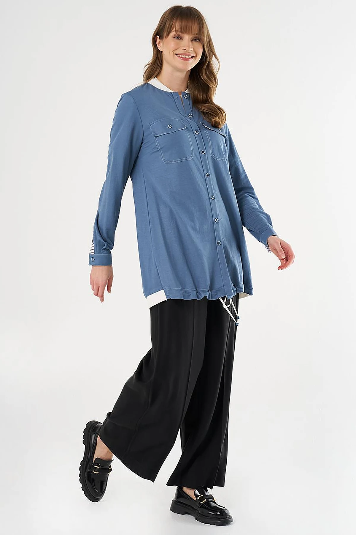 Point Stitch College Collar Tunic Indigo