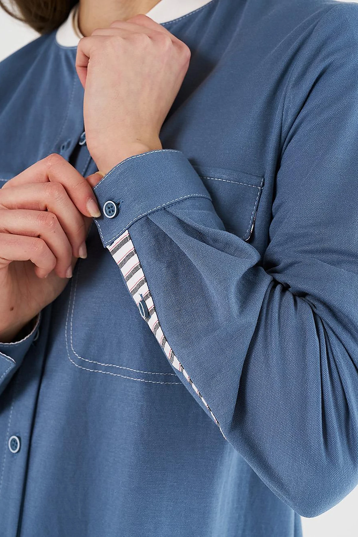 Point Stitch College Collar Tunic Indigo