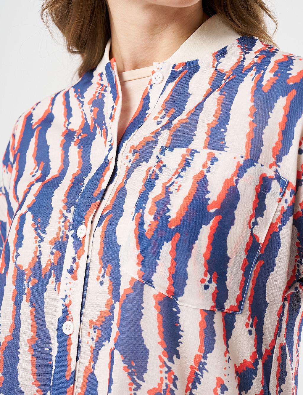 Printed College Collar Tunic Navy