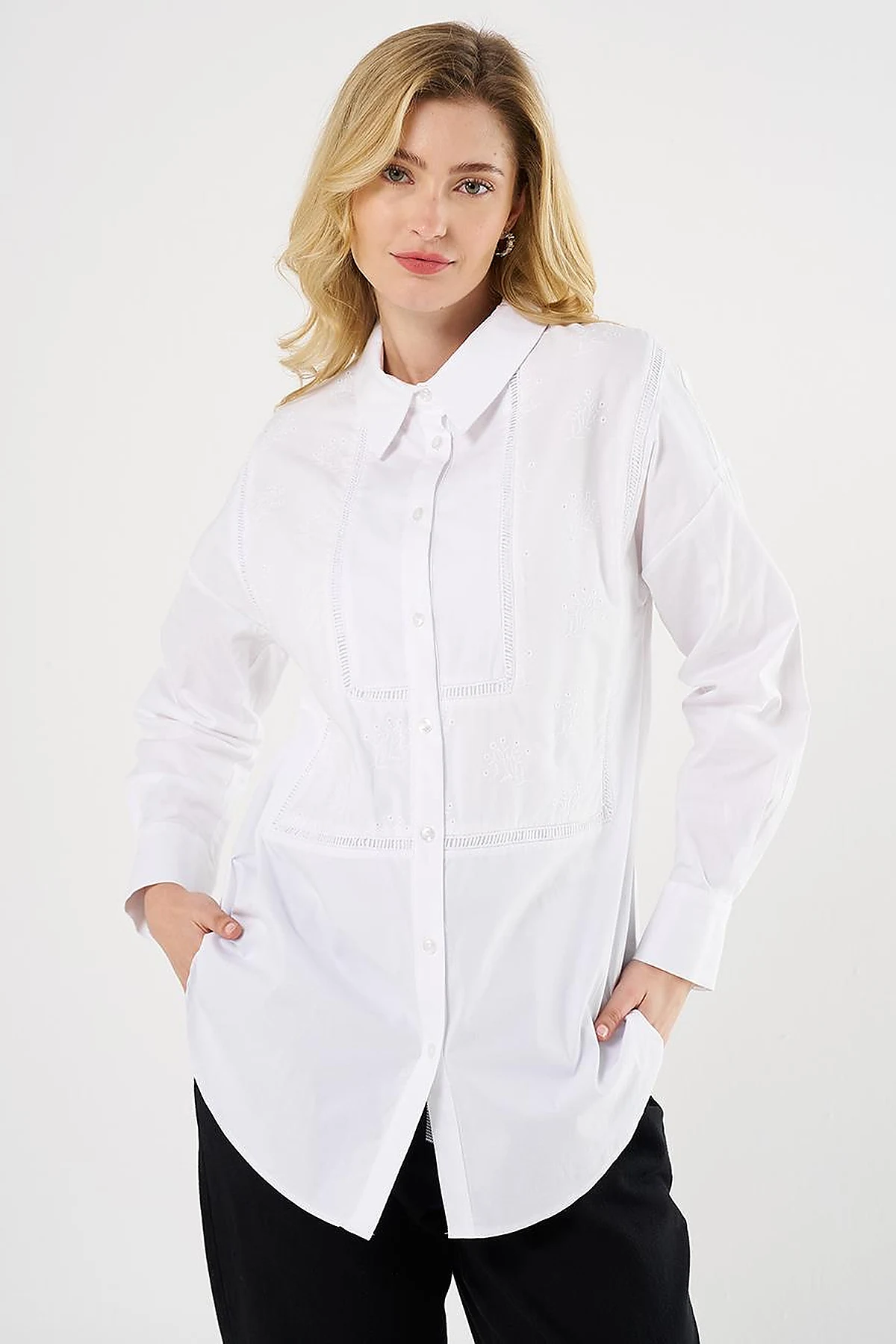 Floral Embroidered Cotton Tunic Ecru